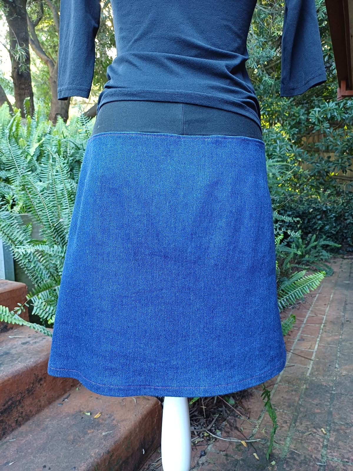 Australian Flower Skirt in Warm Yellows with Denim Back