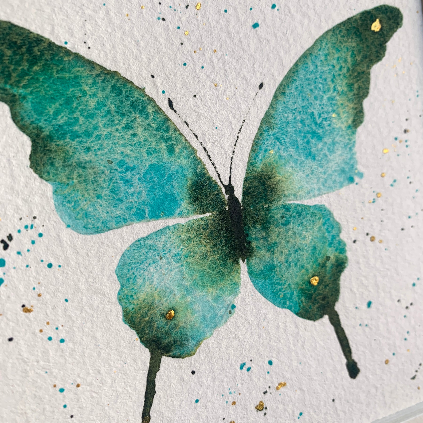 Original Hand-painted Watercolour Artwork - "Teal Blue Butterfly" - 6x6"