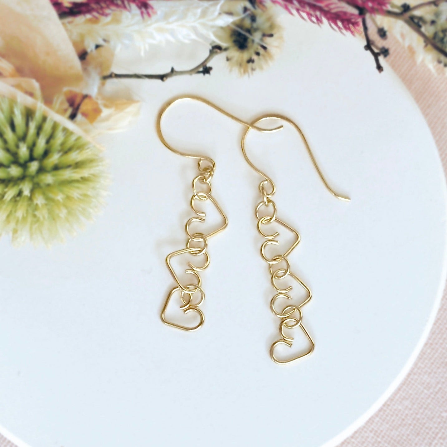 Chain of Hearts dangle earrings  | Sterling silver or Gold-filled | Birthday Valentine Anniversary gift