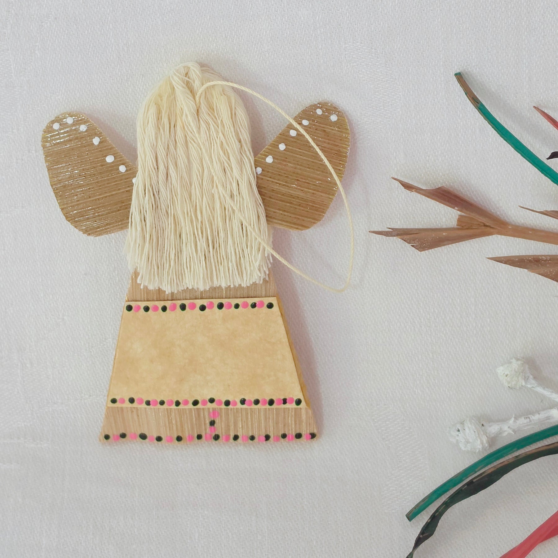 Hello - Palm Angel Ornament Greeting Gift, dark green and pink dotspink