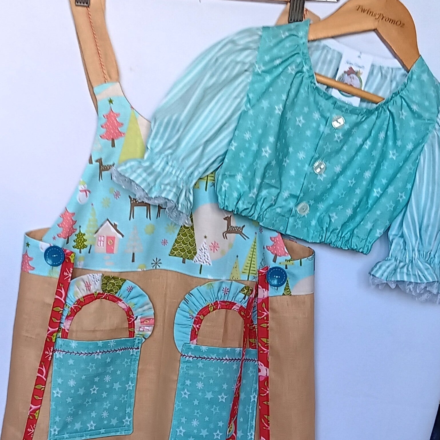 Girls Christmas 2 Piece Pinafore/Dirndl with Crop Top Outfit - Size 6-8