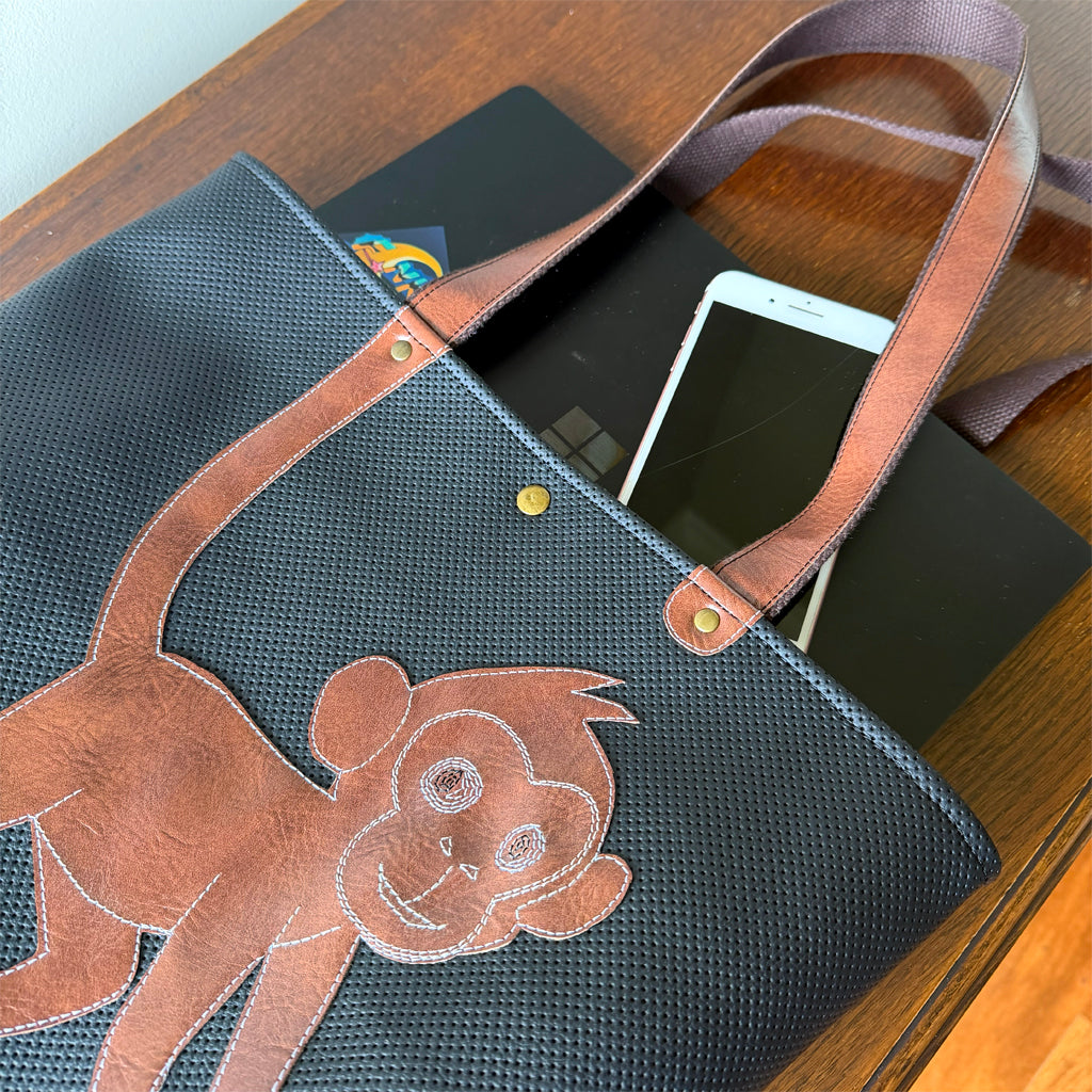 Handmade Monkey Tote Bag | Faux Leather Shoulder Bag | Unique Gift