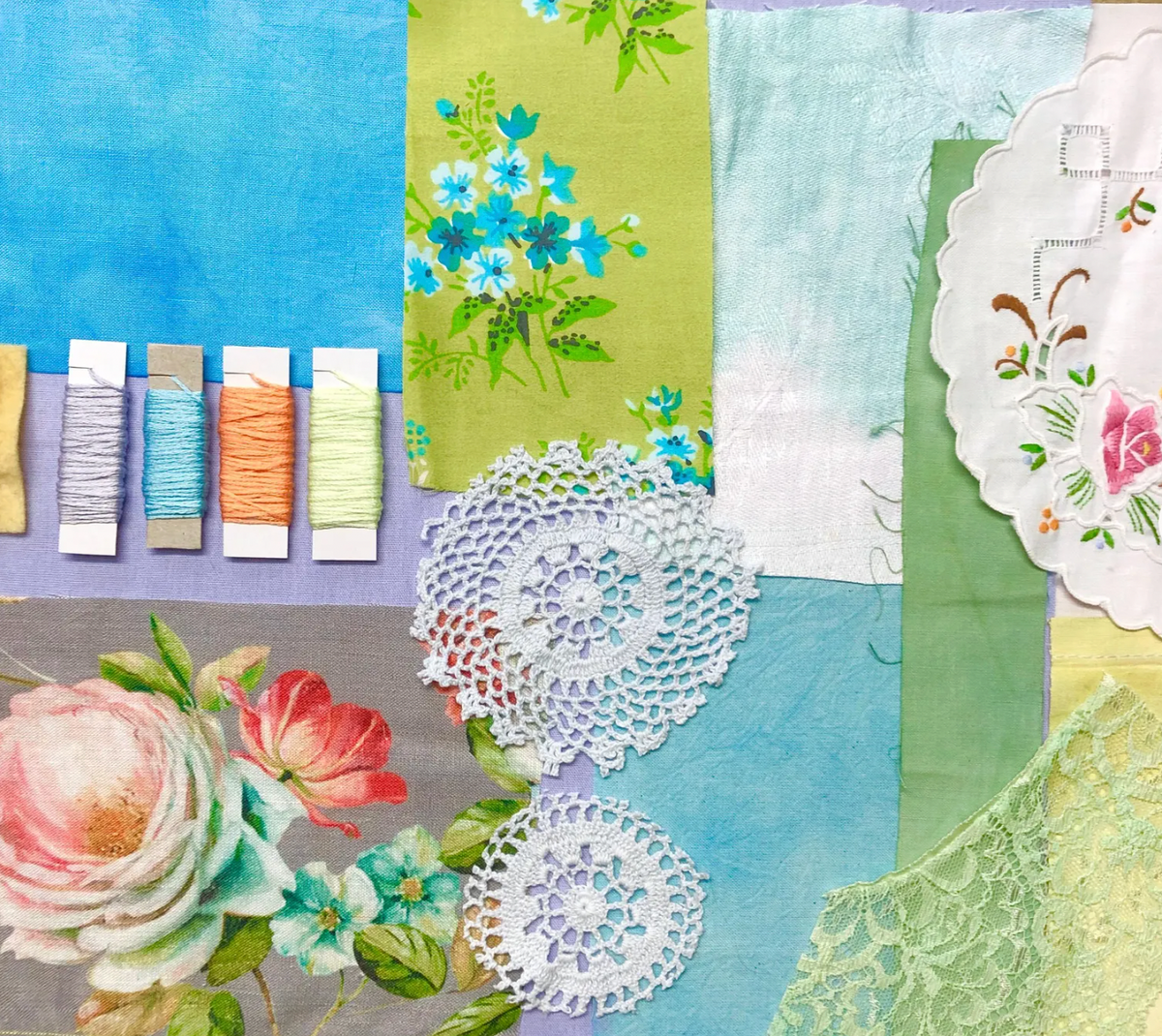 Slow Stitching Kit, Fabric Bundle - Rose Whimsy