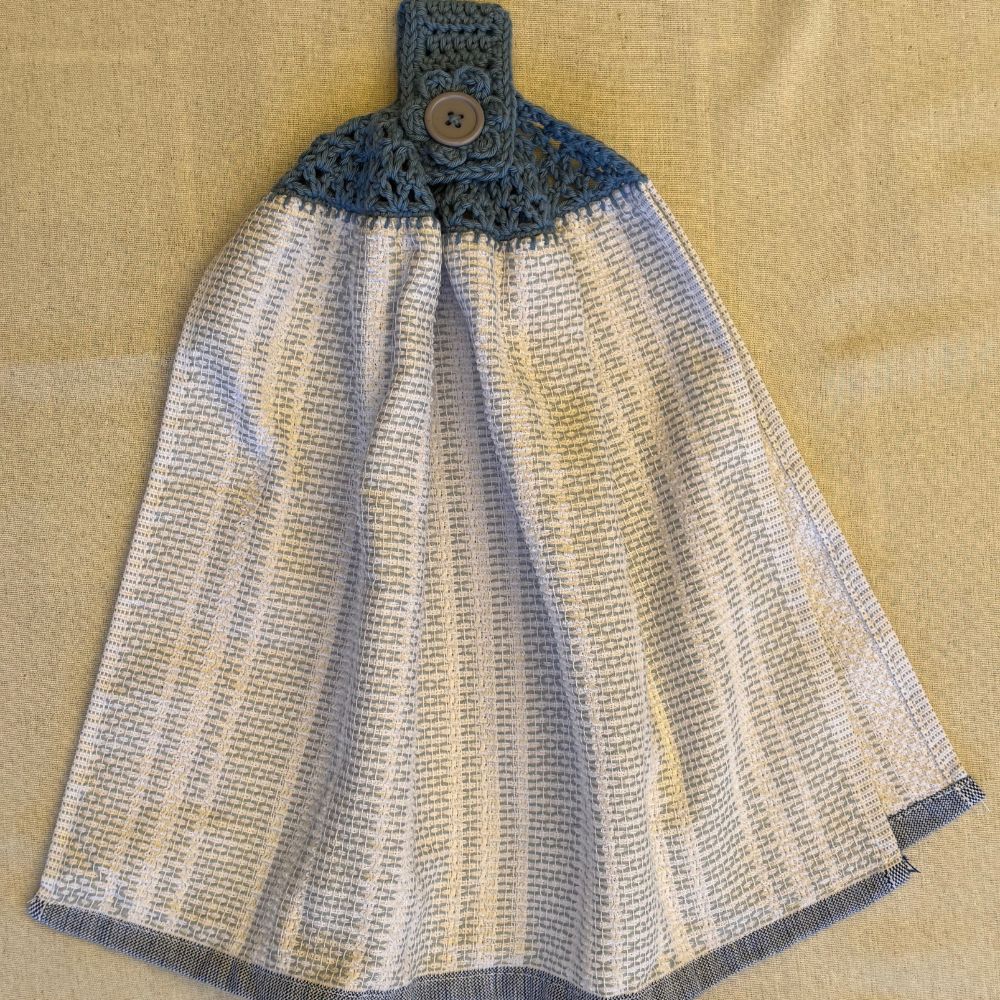 Crochet-Topped Cotton Hanging Towel - BLUE TONES