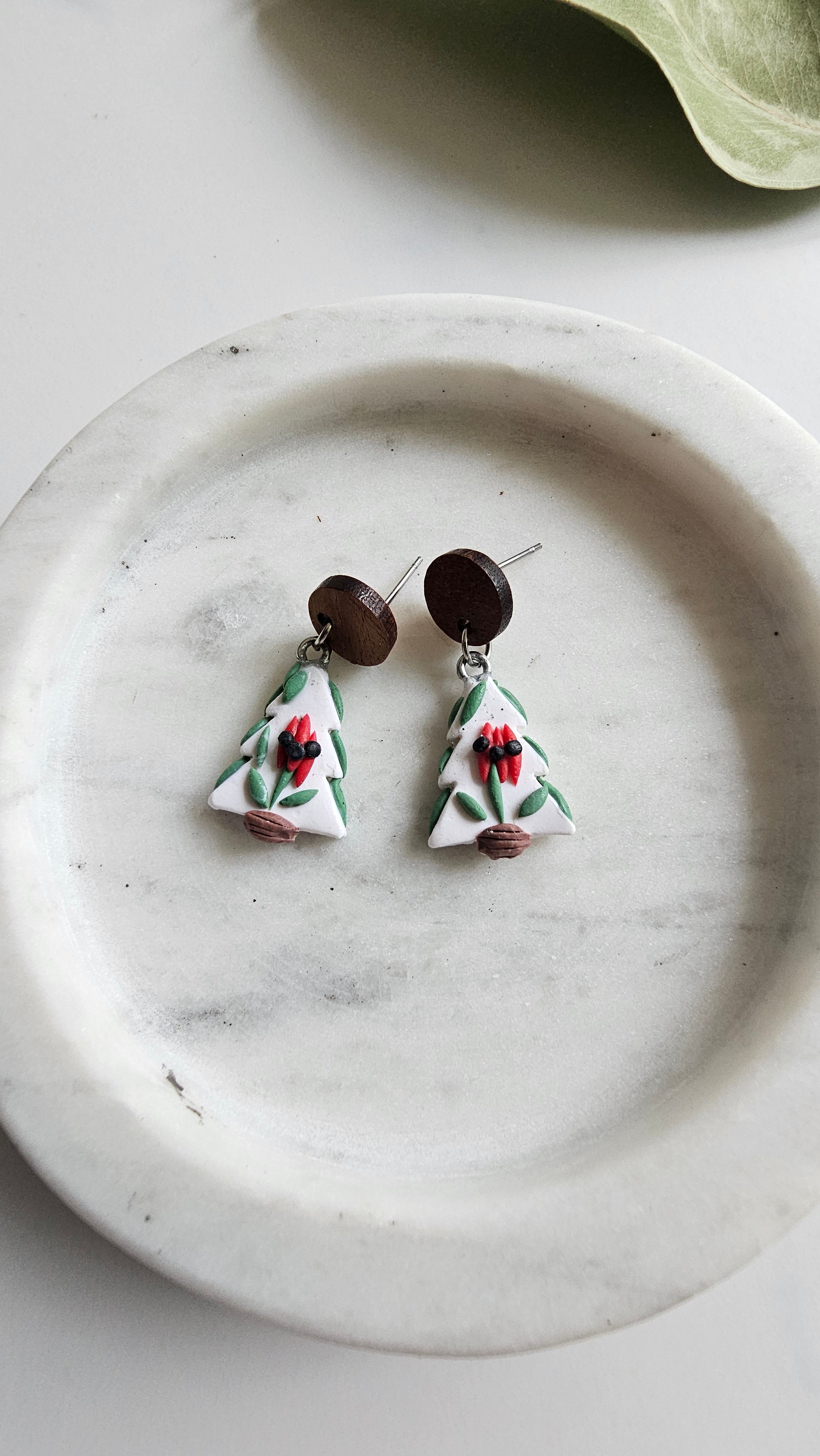 Australiana Christmas Tree Earrings, Sturt Pea ,Handmade Polymer Clay Jewelry.