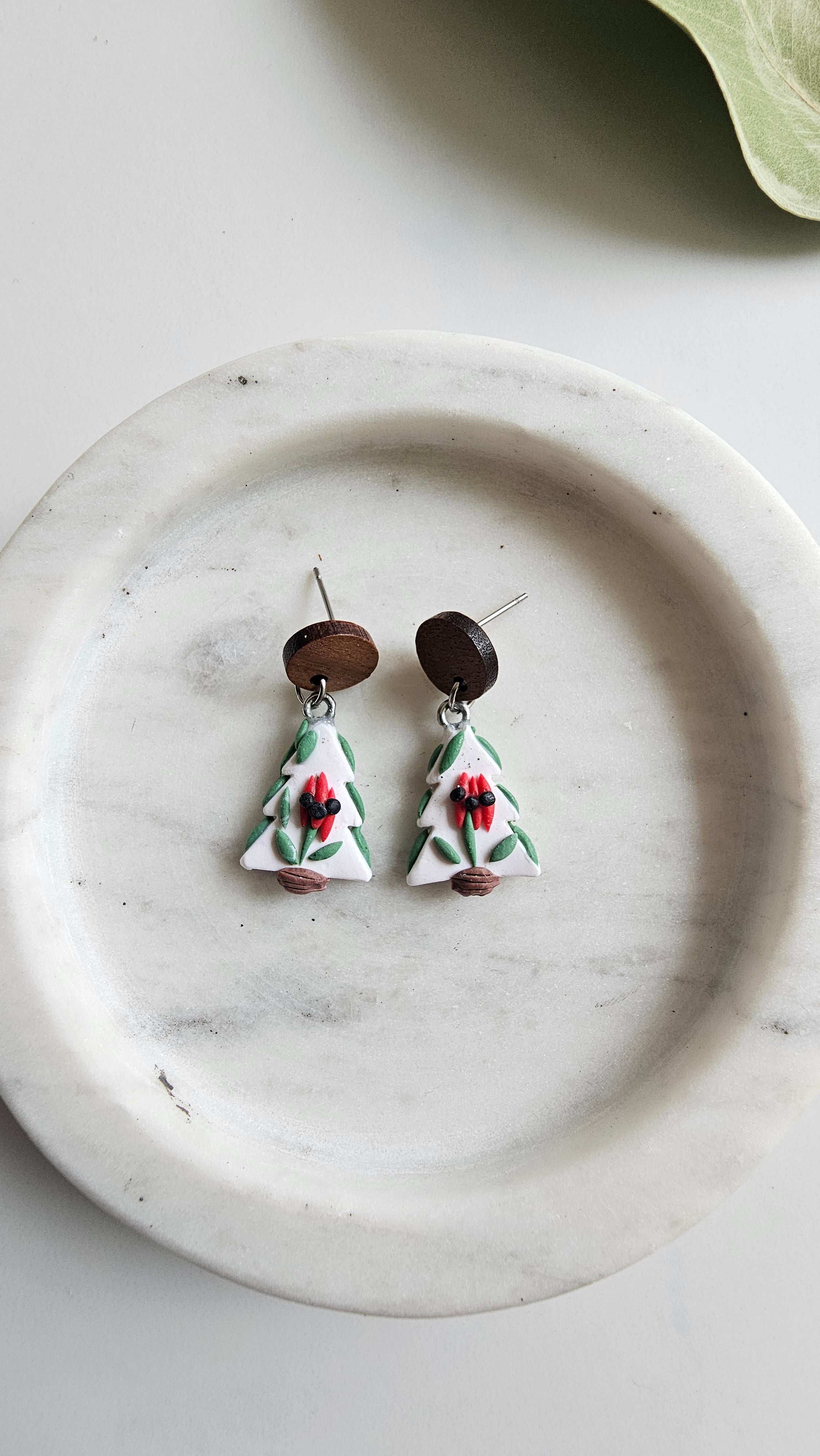 Australiana Christmas Tree Earrings, Sturt Pea ,Handmade Polymer Clay Jewelry.