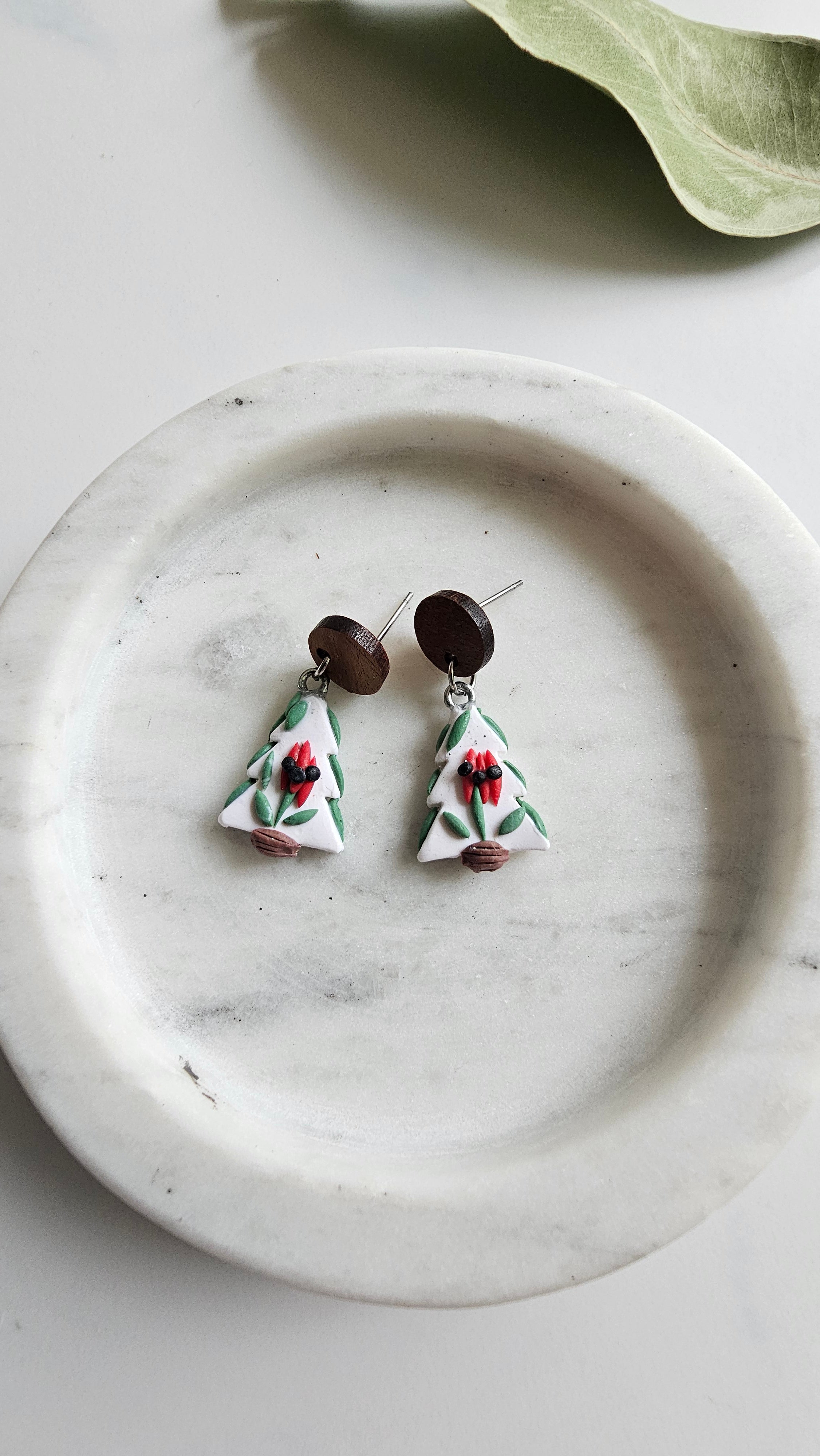 Australiana Christmas Tree Earrings, Sturt Pea ,Handmade Polymer Clay Jewelry.
