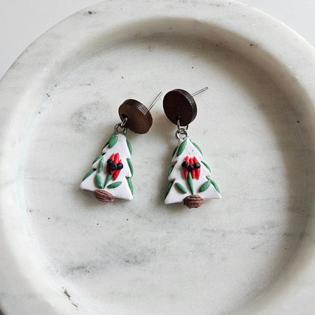 Australiana Christmas Tree Earrings, Sturt Pea ,Handmade Polymer Clay Jewelry.
