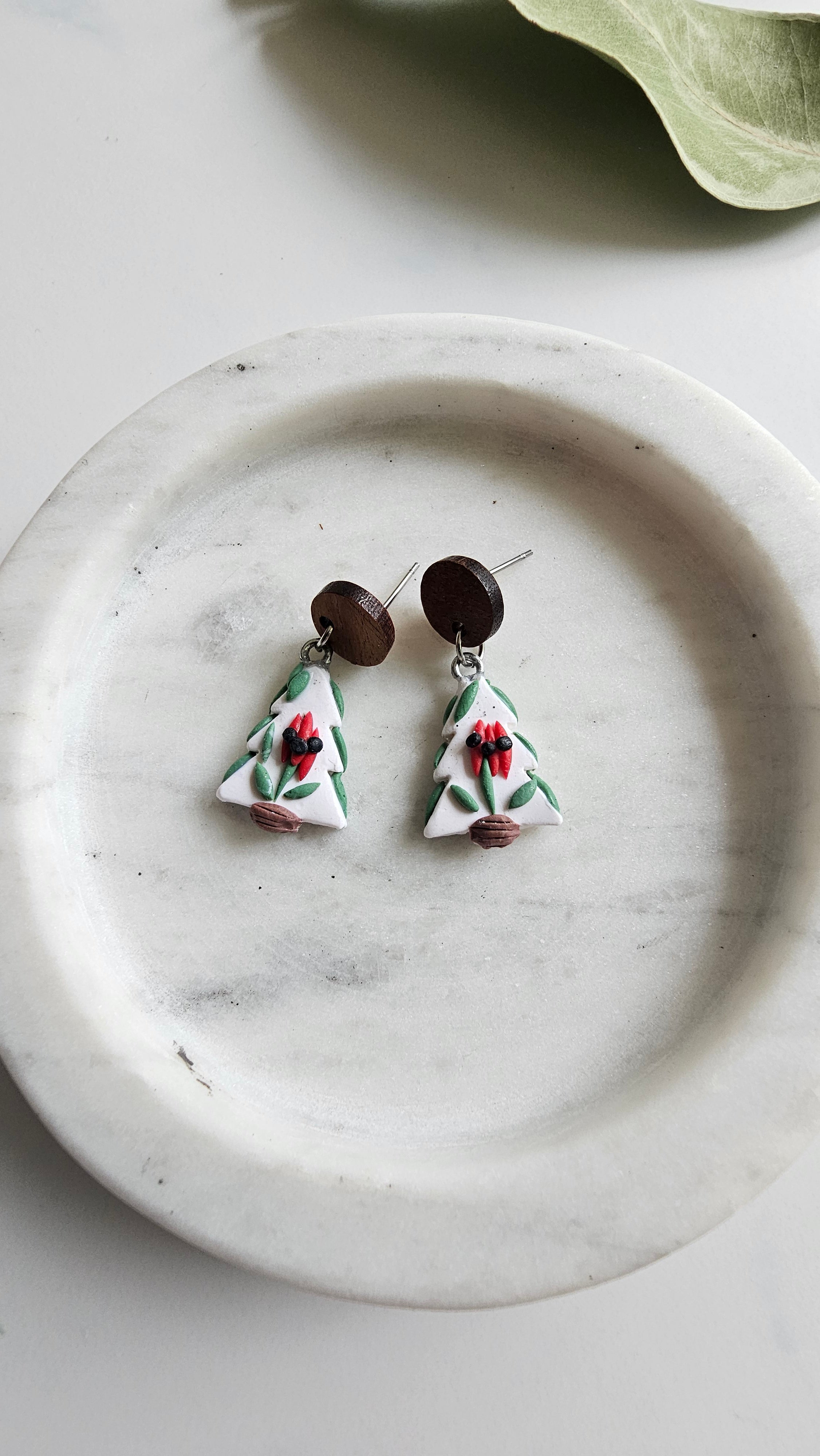 Australiana Christmas Tree Earrings, Sturt Pea ,Handmade Polymer Clay Jewelry.