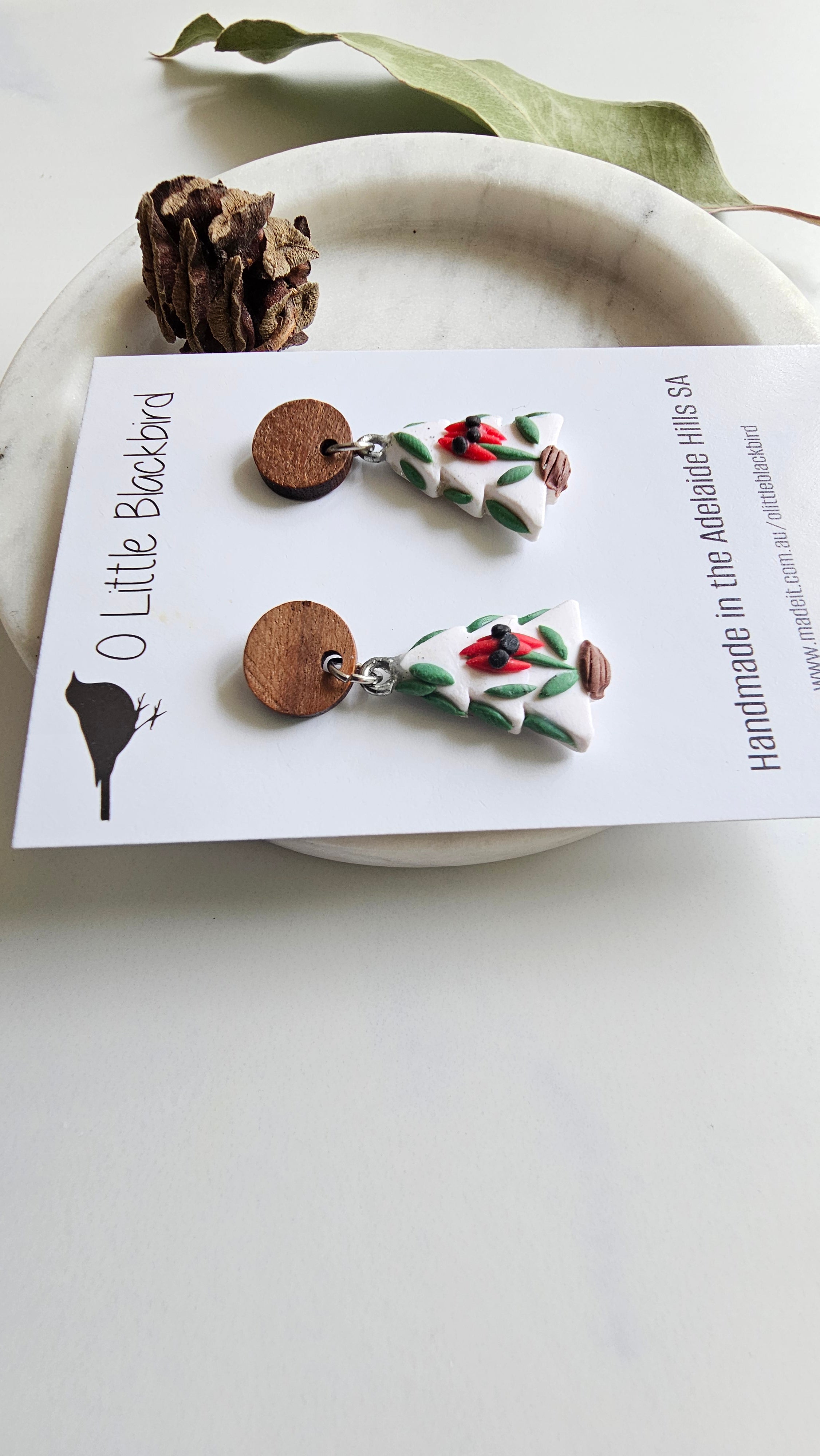 Australiana Christmas Tree Earrings, Sturt Pea ,Handmade Polymer Clay Jewelry.