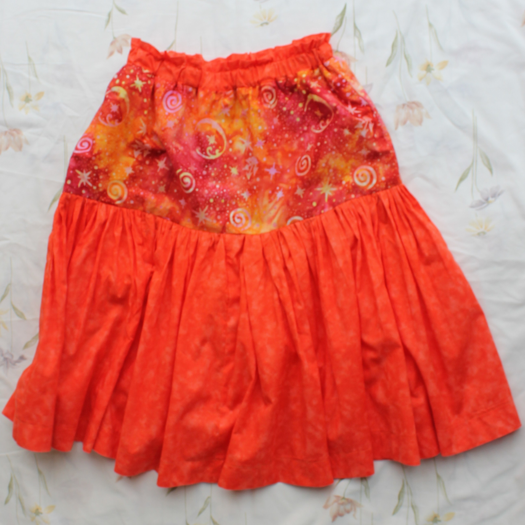 Womens Size Small, Mid Skirt, Orange/Spirals Galaxy.