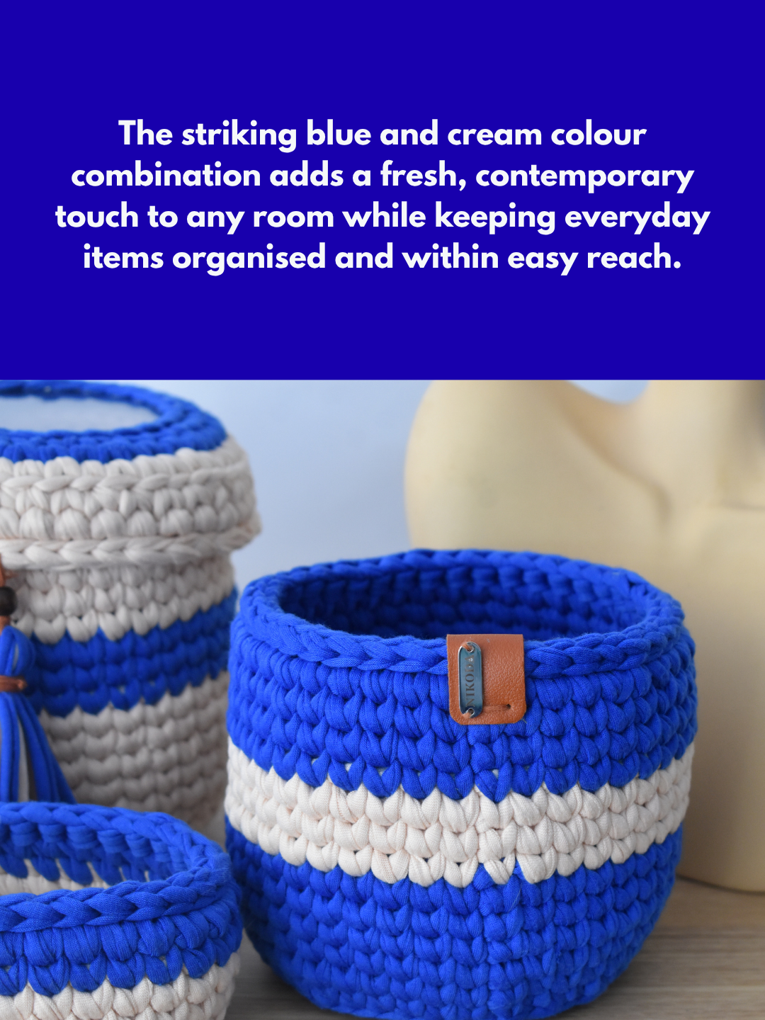 Luxury Handmade Crochet Basket Collection | 3-Piece Storage Set