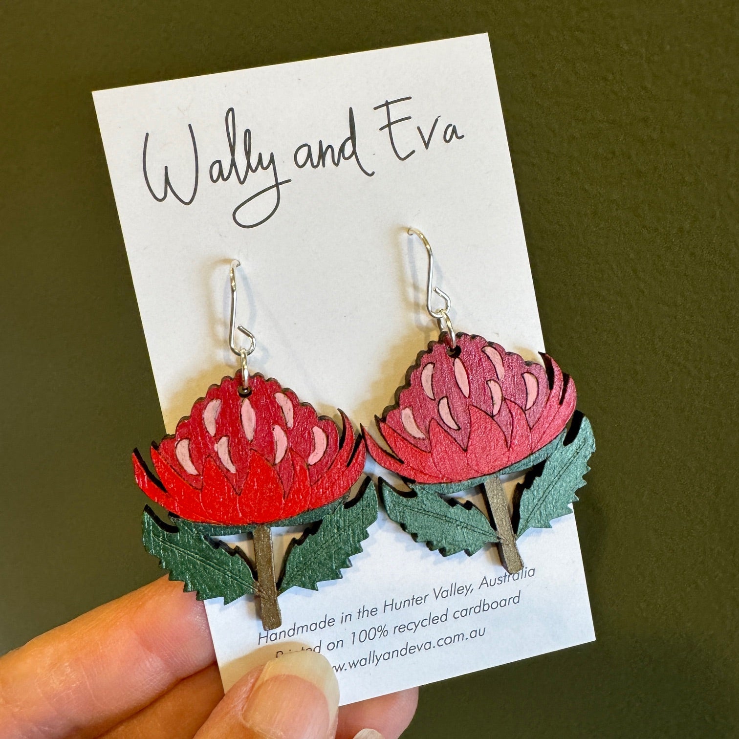 Waratah Flower Hand Painted Wood Earrings