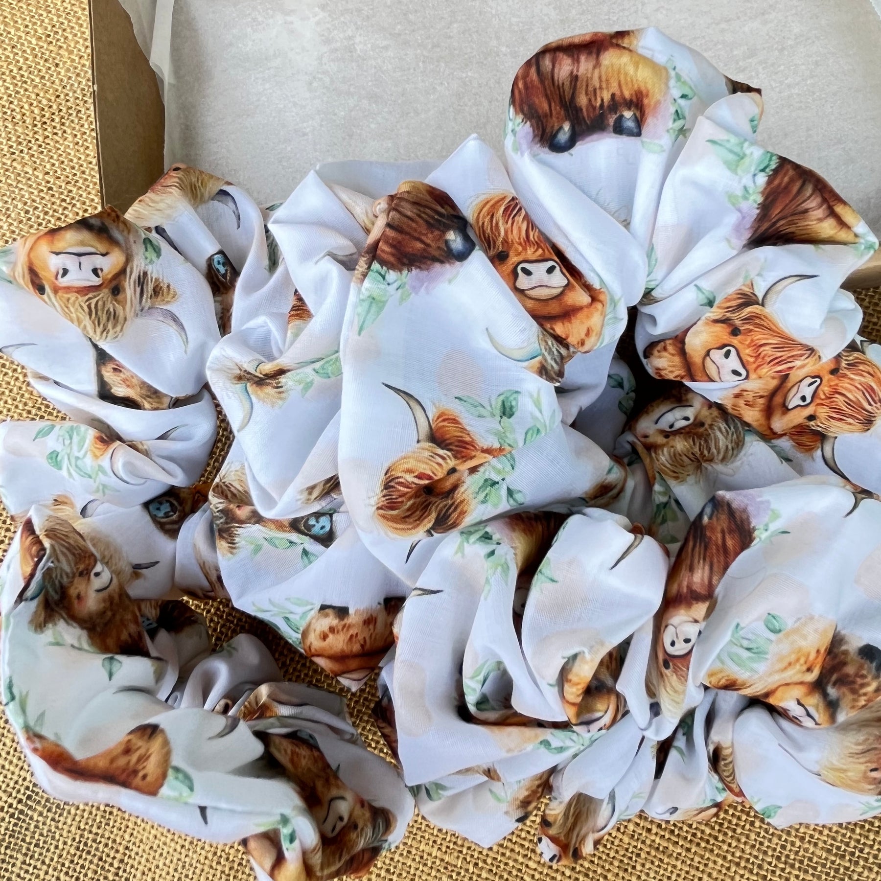 Artisan Handmade Scrunchie in Highland Cow Fabric
