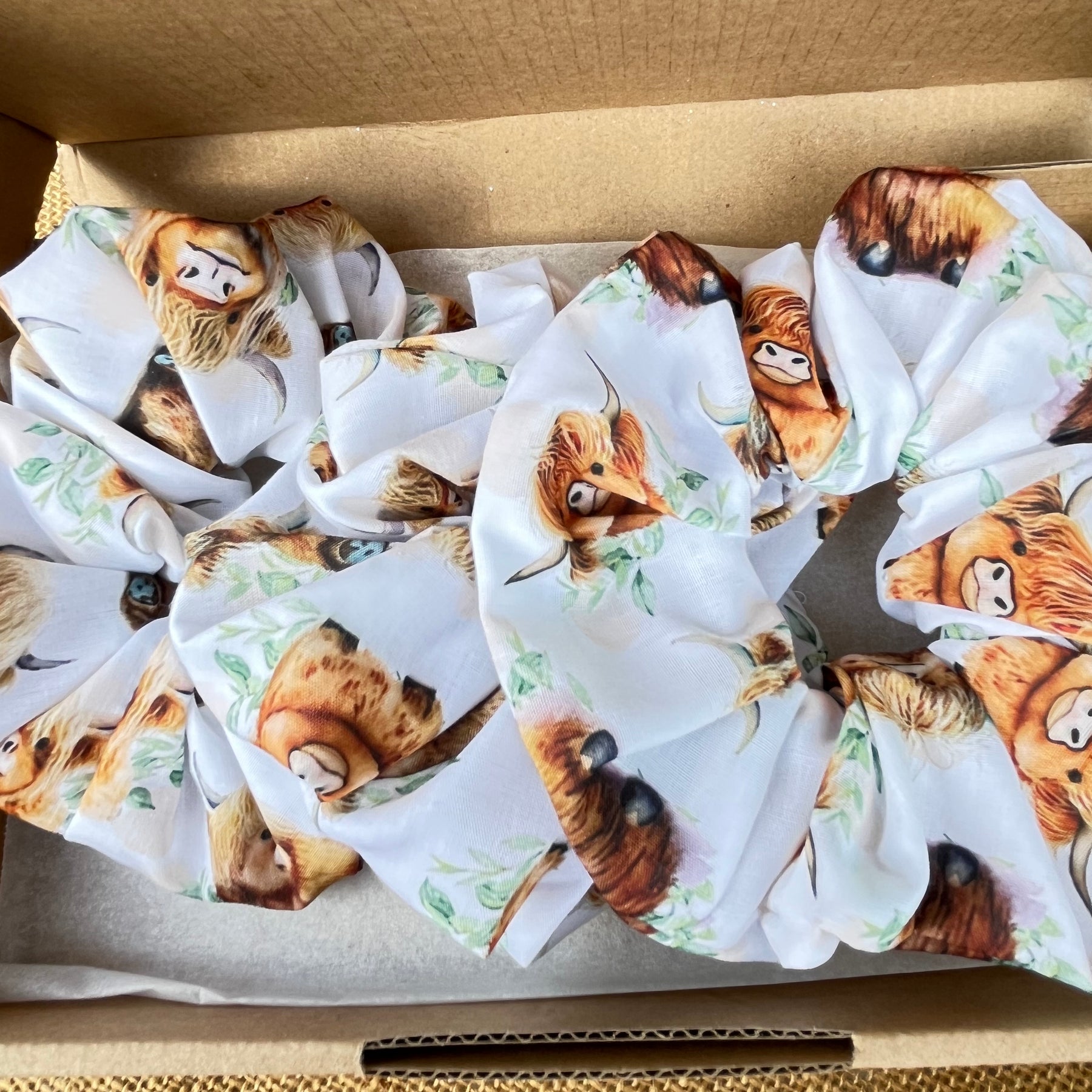 Artisan Handmade Scrunchie in Highland Cow Fabric