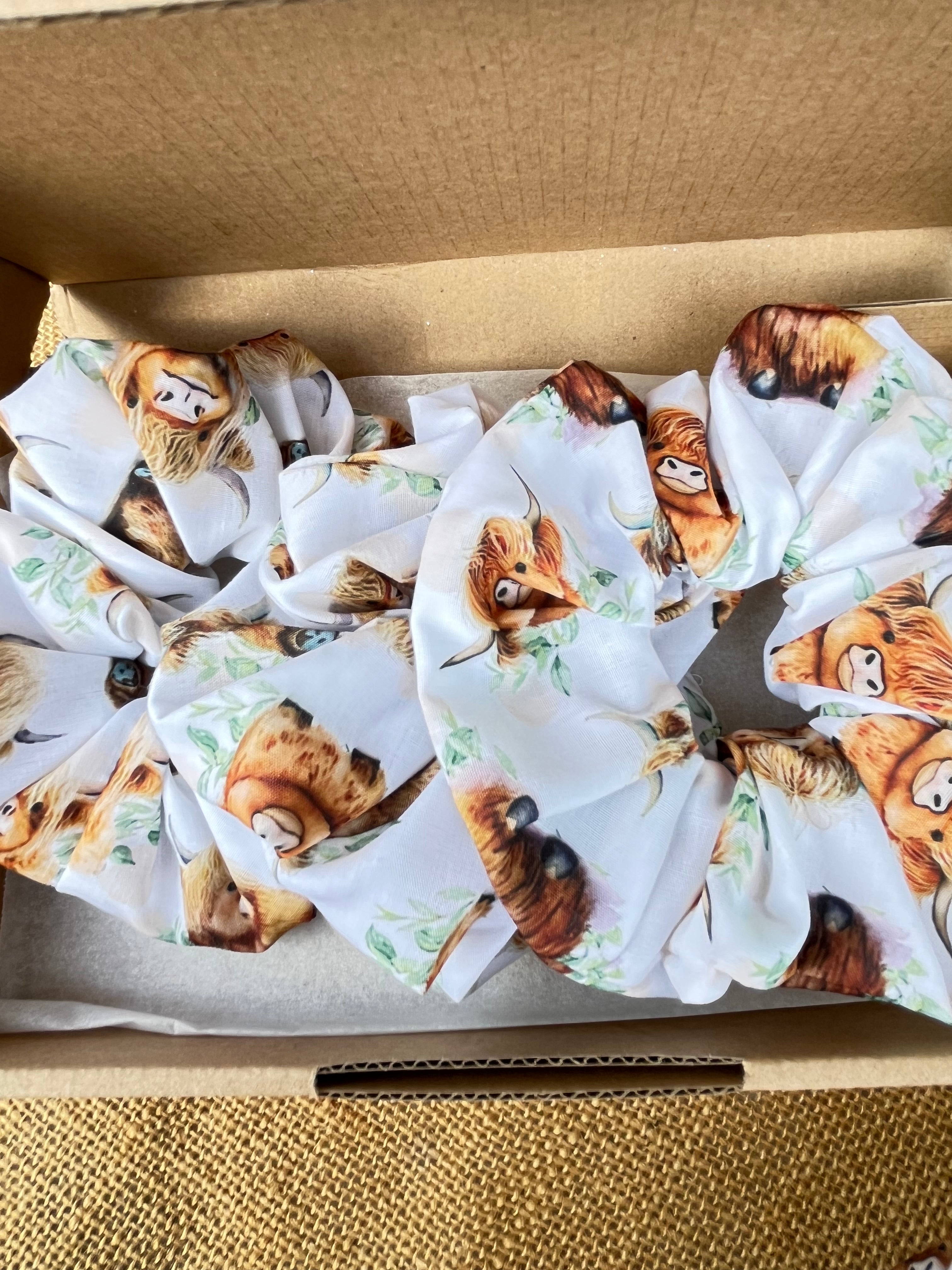 Artisan Handmade Scrunchie in Highland Cow Fabric
