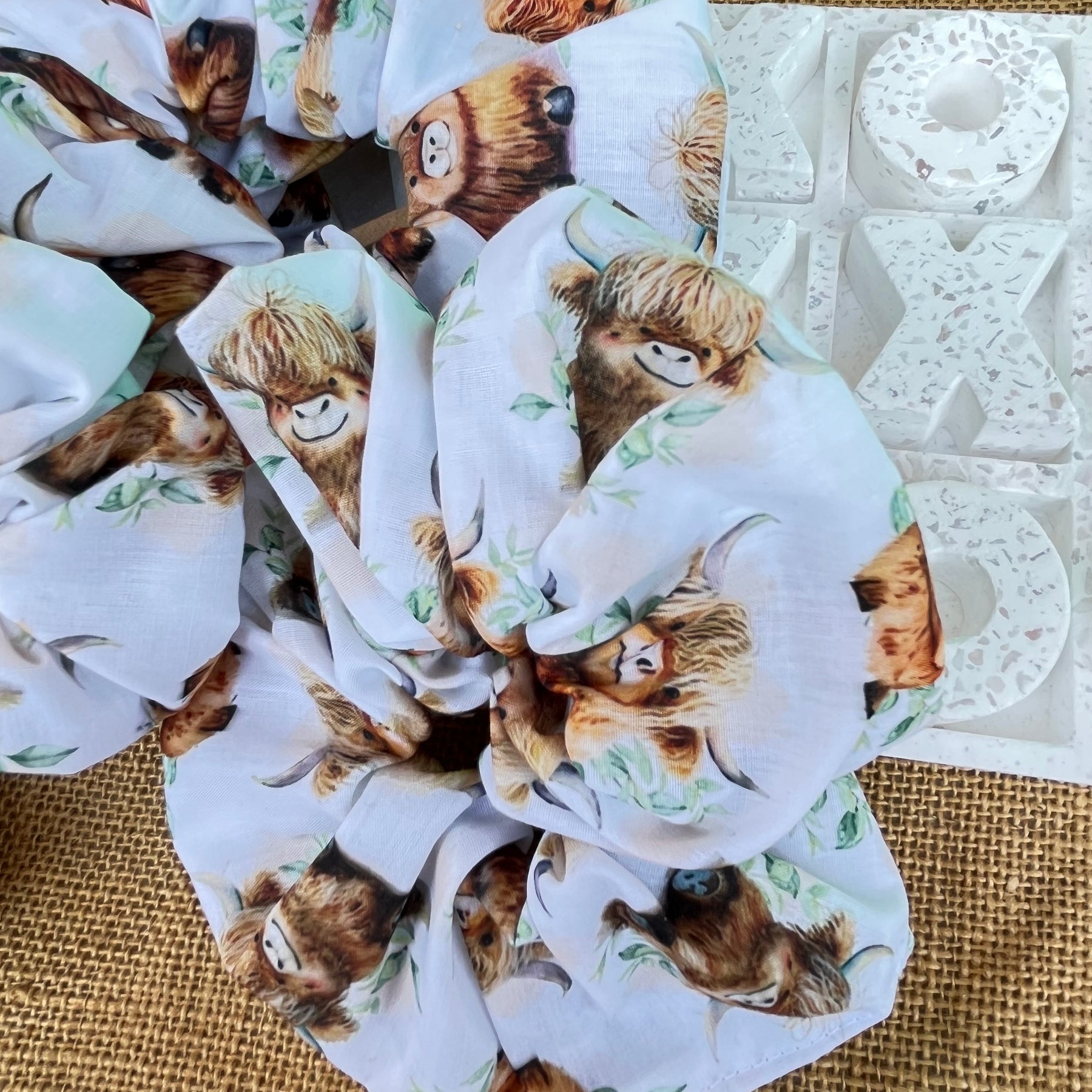 Artisan Handmade Scrunchie in Highland Cow Fabric