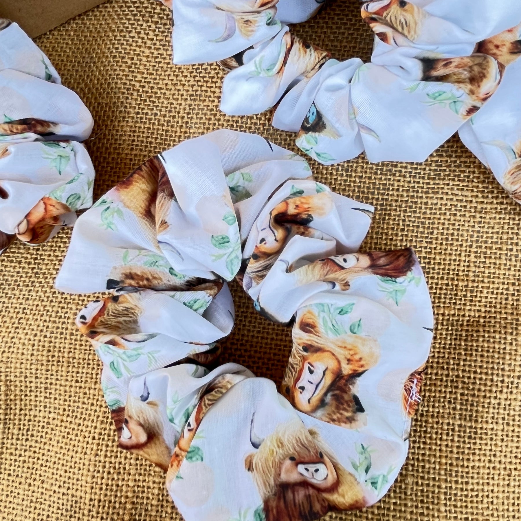Artisan Handmade Scrunchie in Highland Cow Fabric
