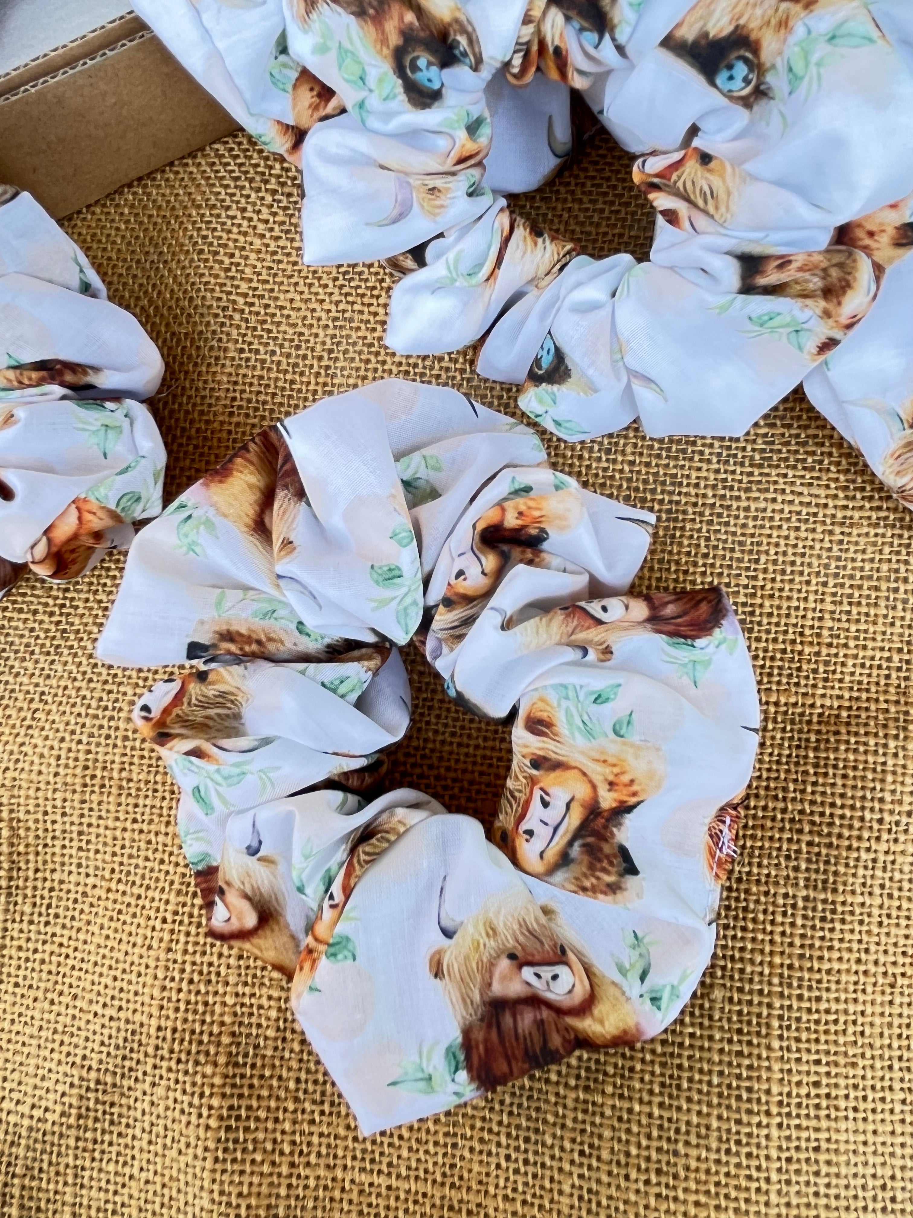 Artisan Handmade Scrunchie in Highland Cow Fabric