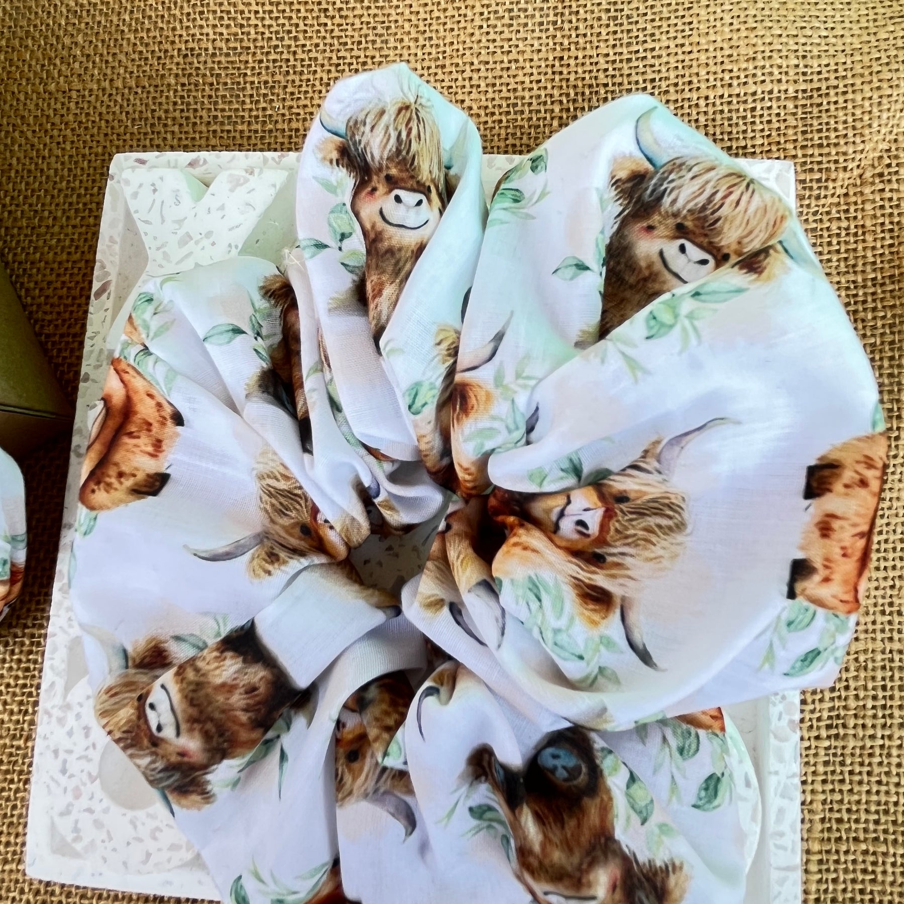 Artisan Handmade Scrunchie in Highland Cow Fabric