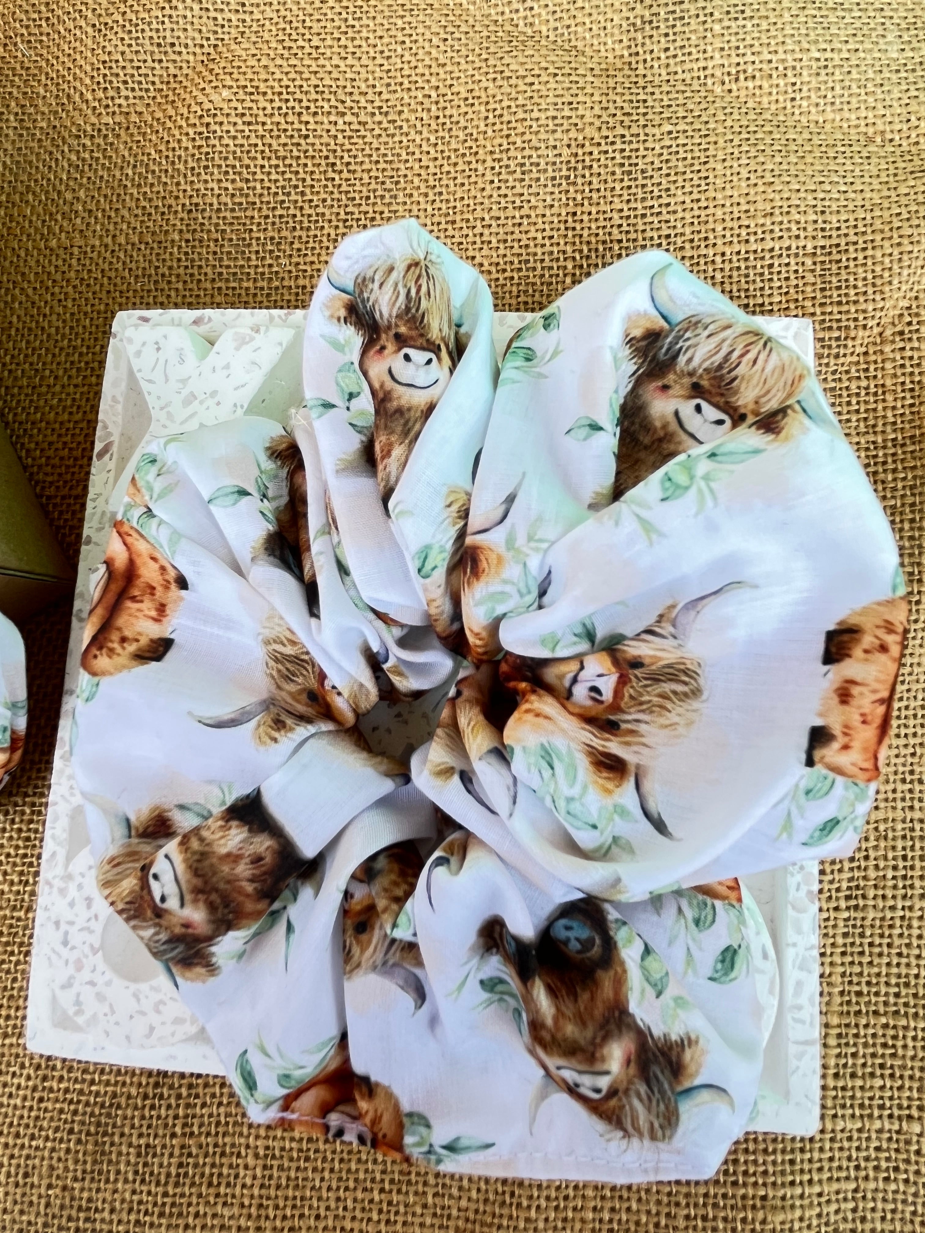 Artisan Handmade Scrunchie in Highland Cow Fabric