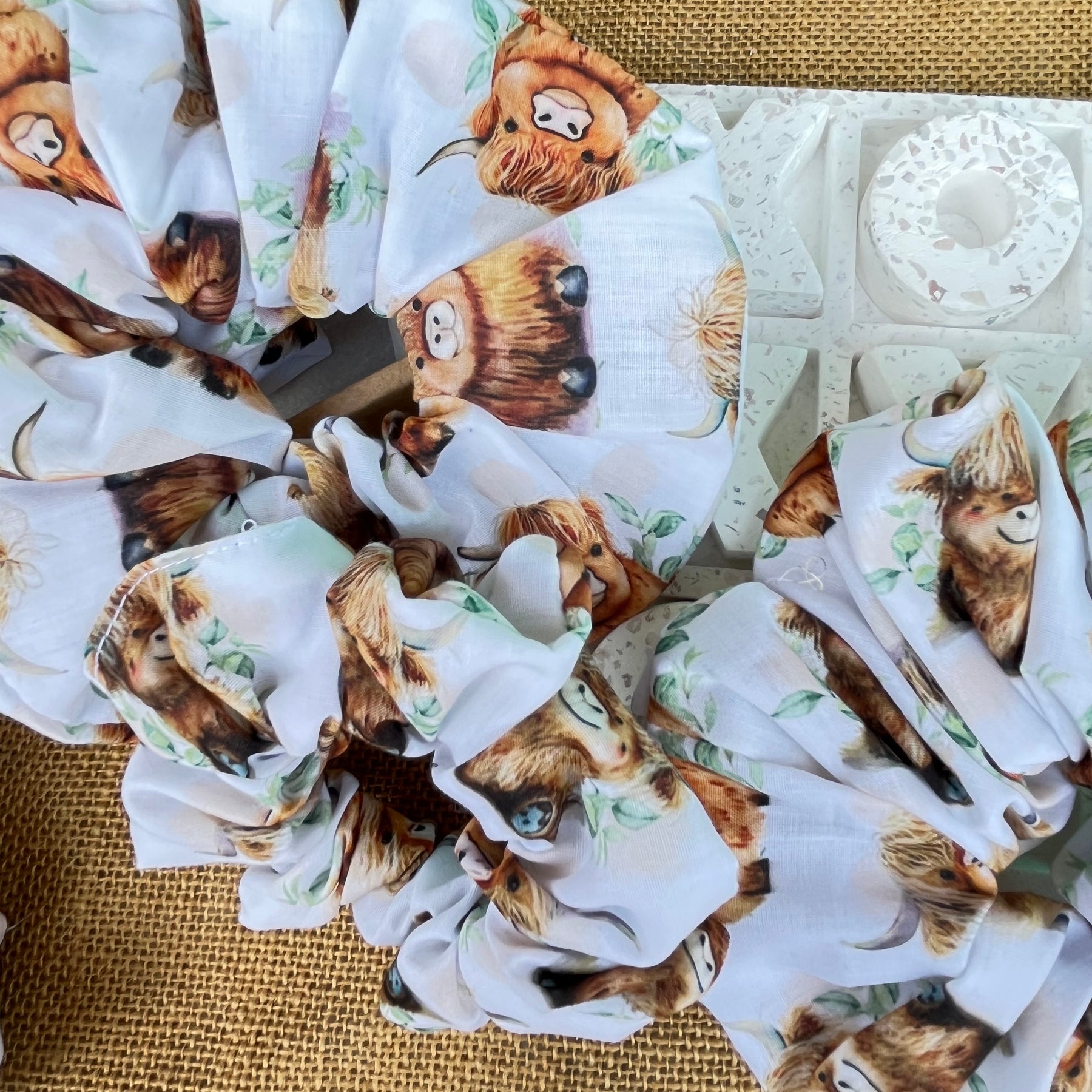 Artisan Handmade Scrunchie in Highland Cow Fabric