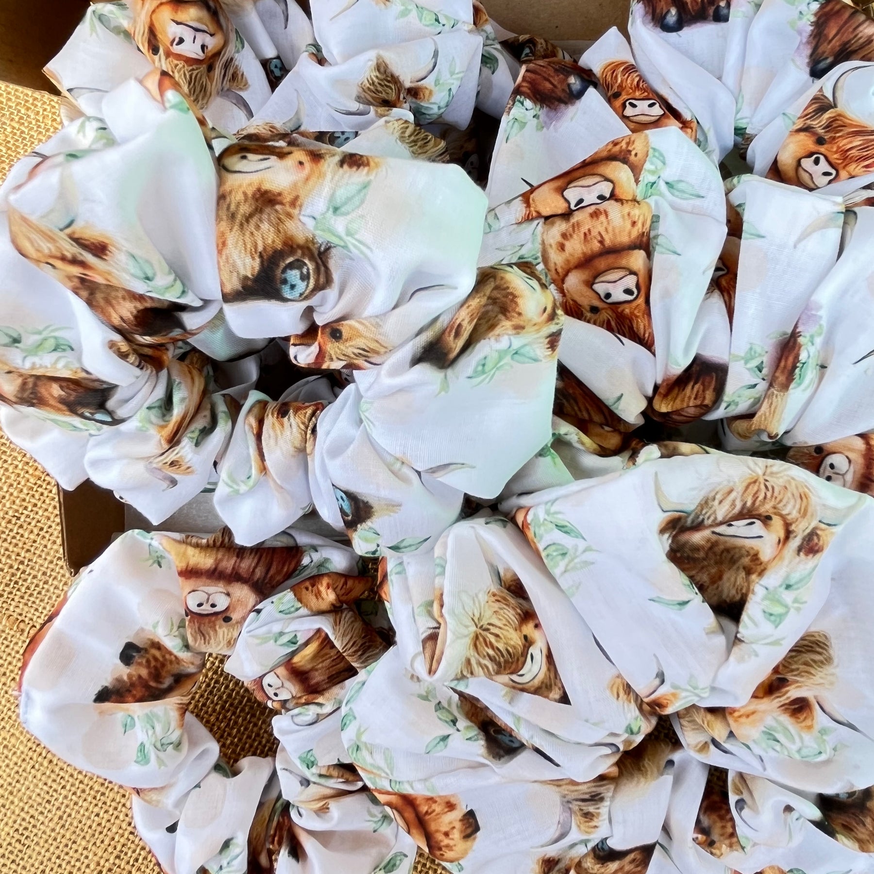 Artisan Handmade Scrunchie in Highland Cow Fabric