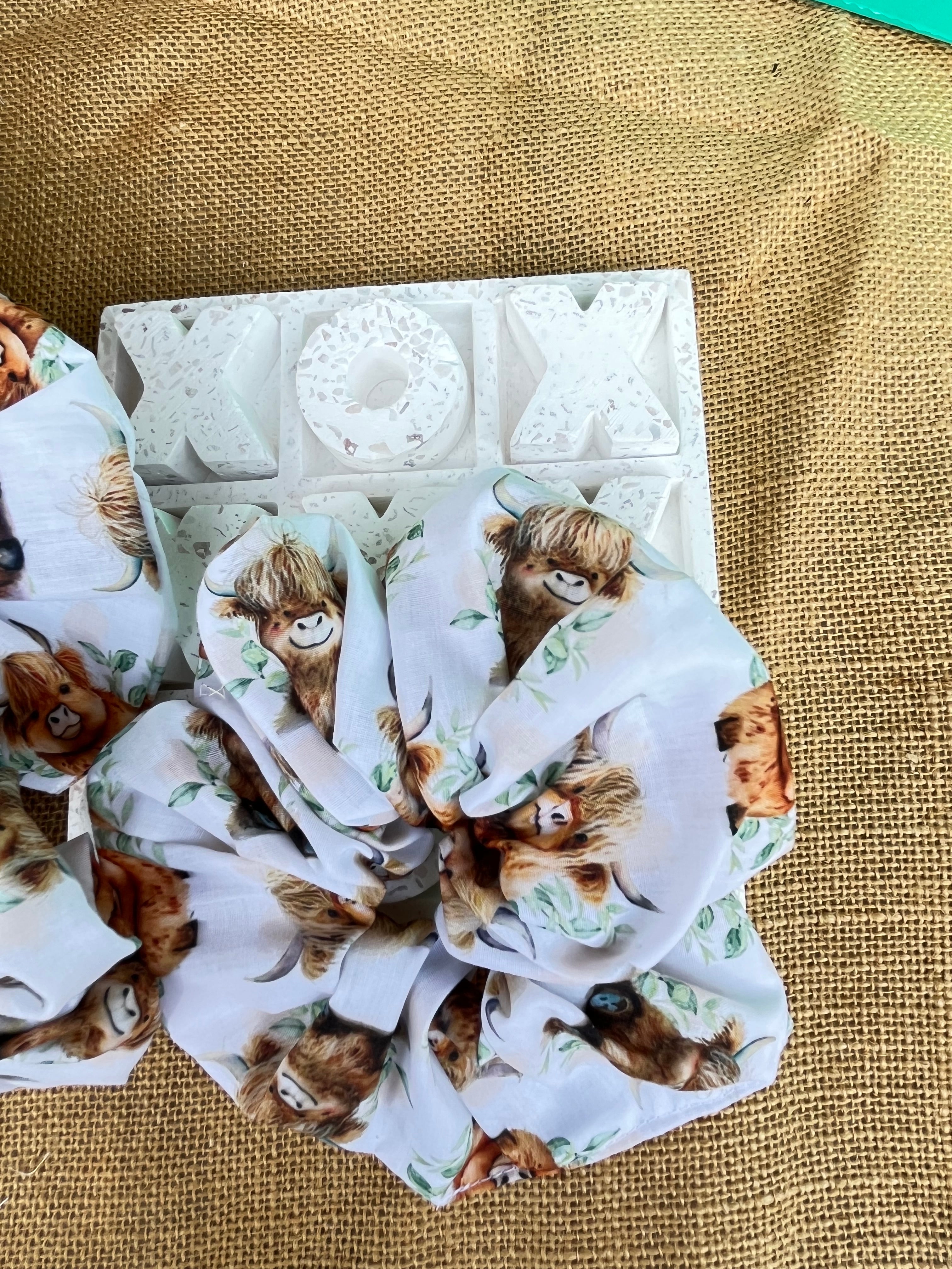 Artisan Handmade Scrunchie in Highland Cow Fabric