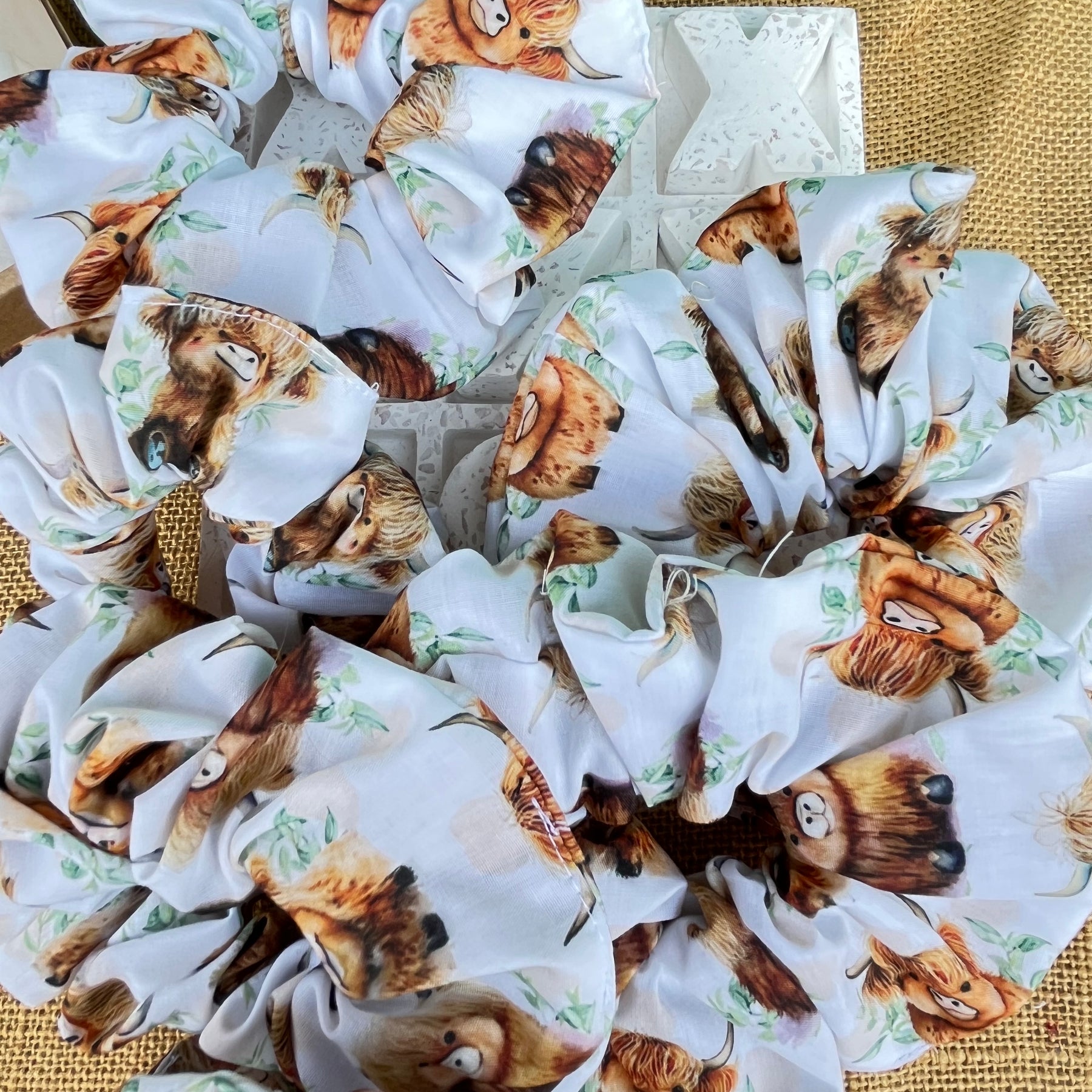 Artisan Handmade Scrunchie in Highland Cow Fabric
