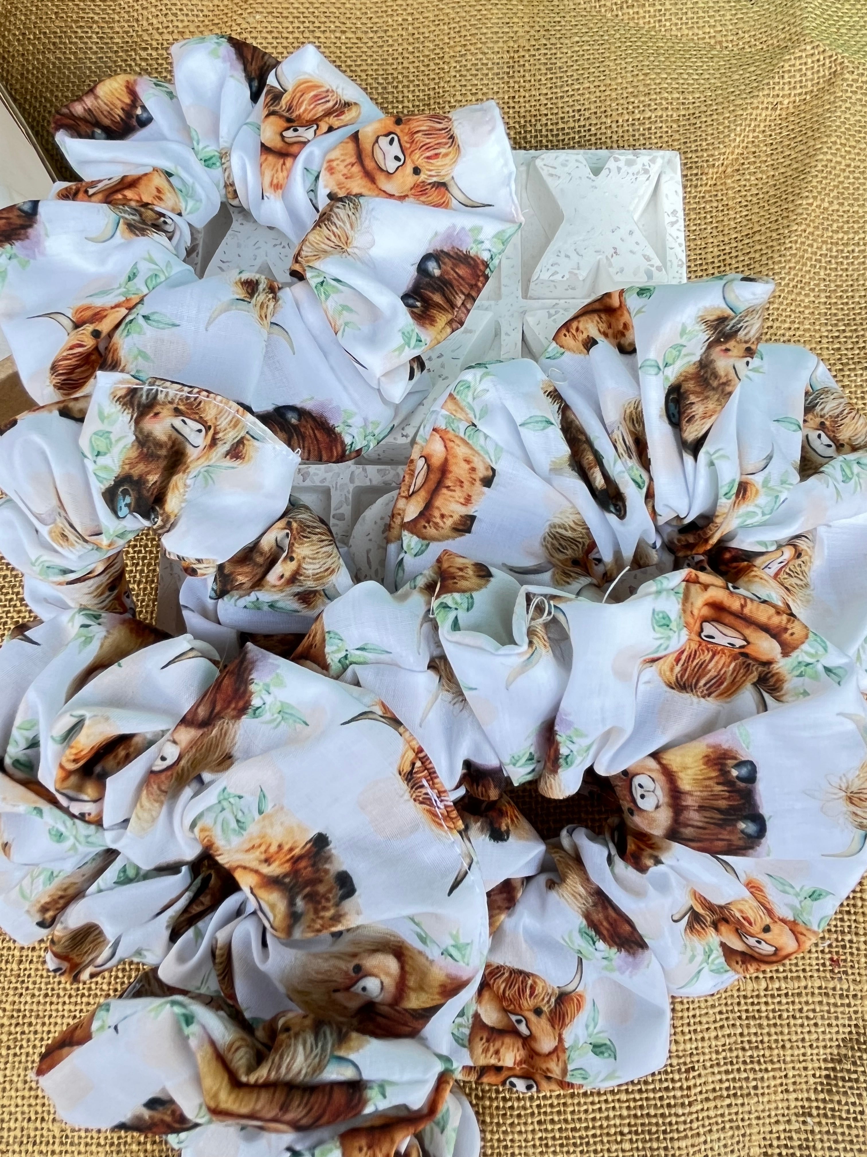 Artisan Handmade Scrunchie in Highland Cow Fabric