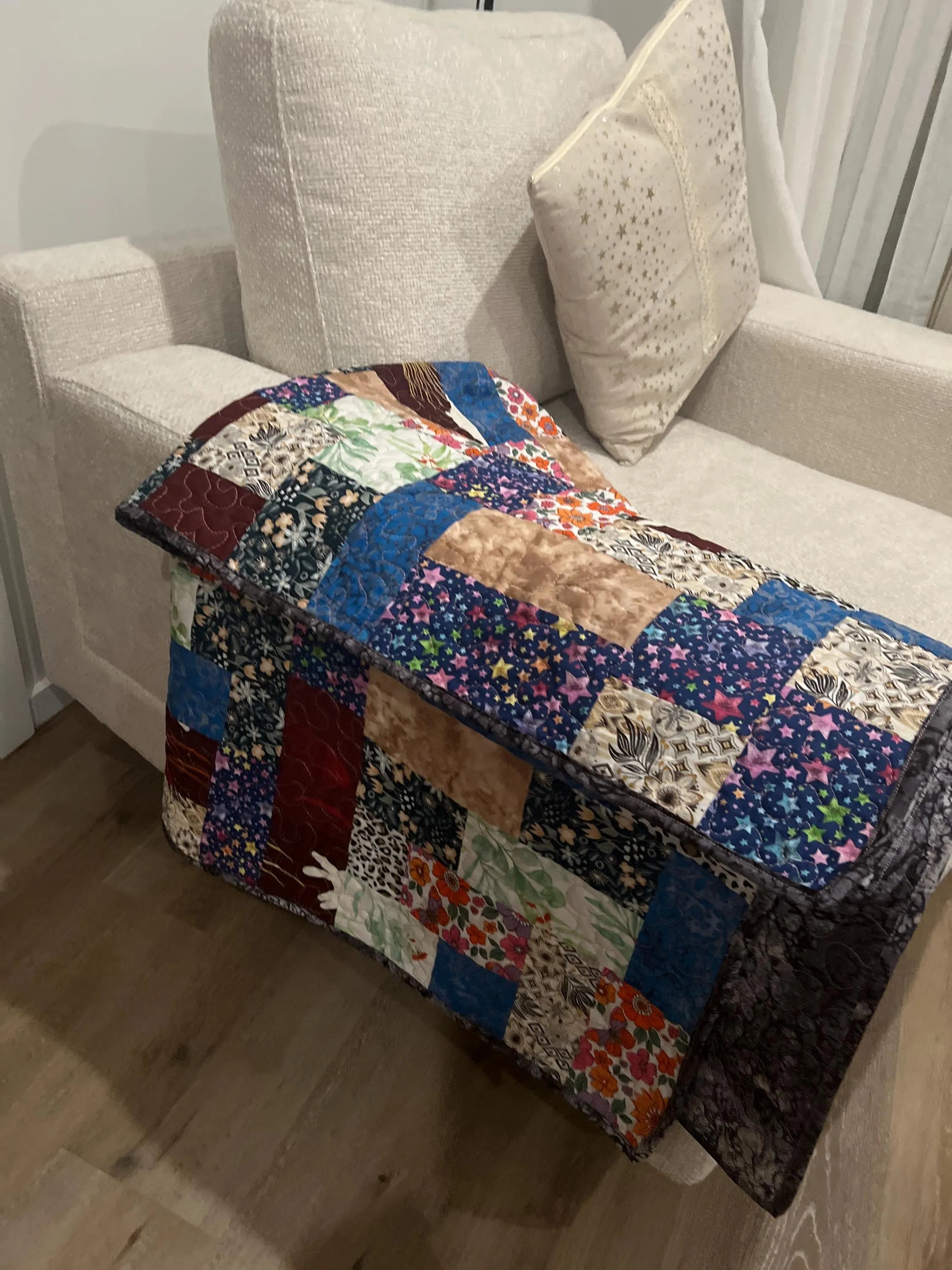 Handmade Patchwork Cotton Quilt: Modern Geometric Throw Blanket