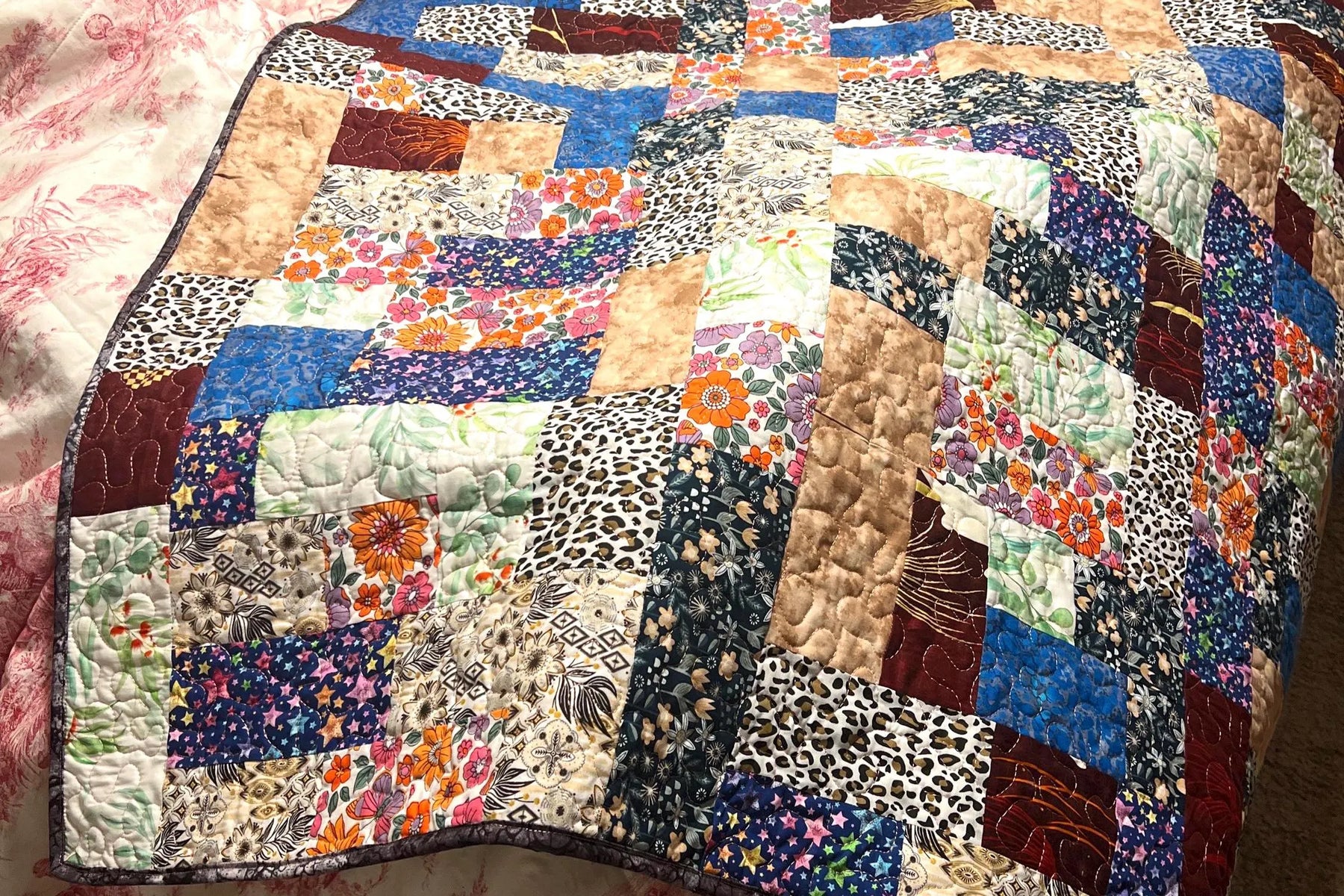 Handmade Patchwork Cotton Quilt: Modern Geometric Throw Blanket