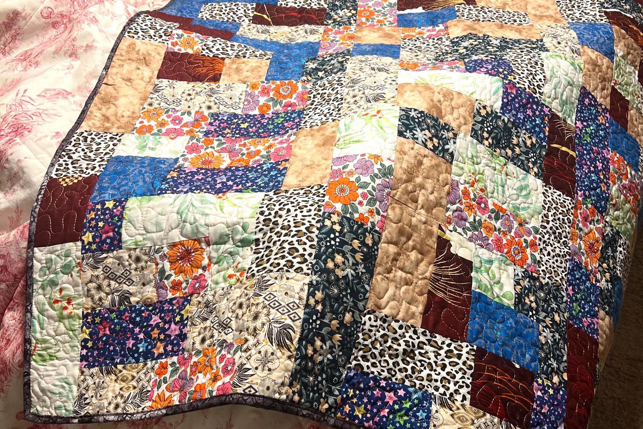 Handmade Patchwork Cotton Quilt: Modern Geometric Throw Blanket