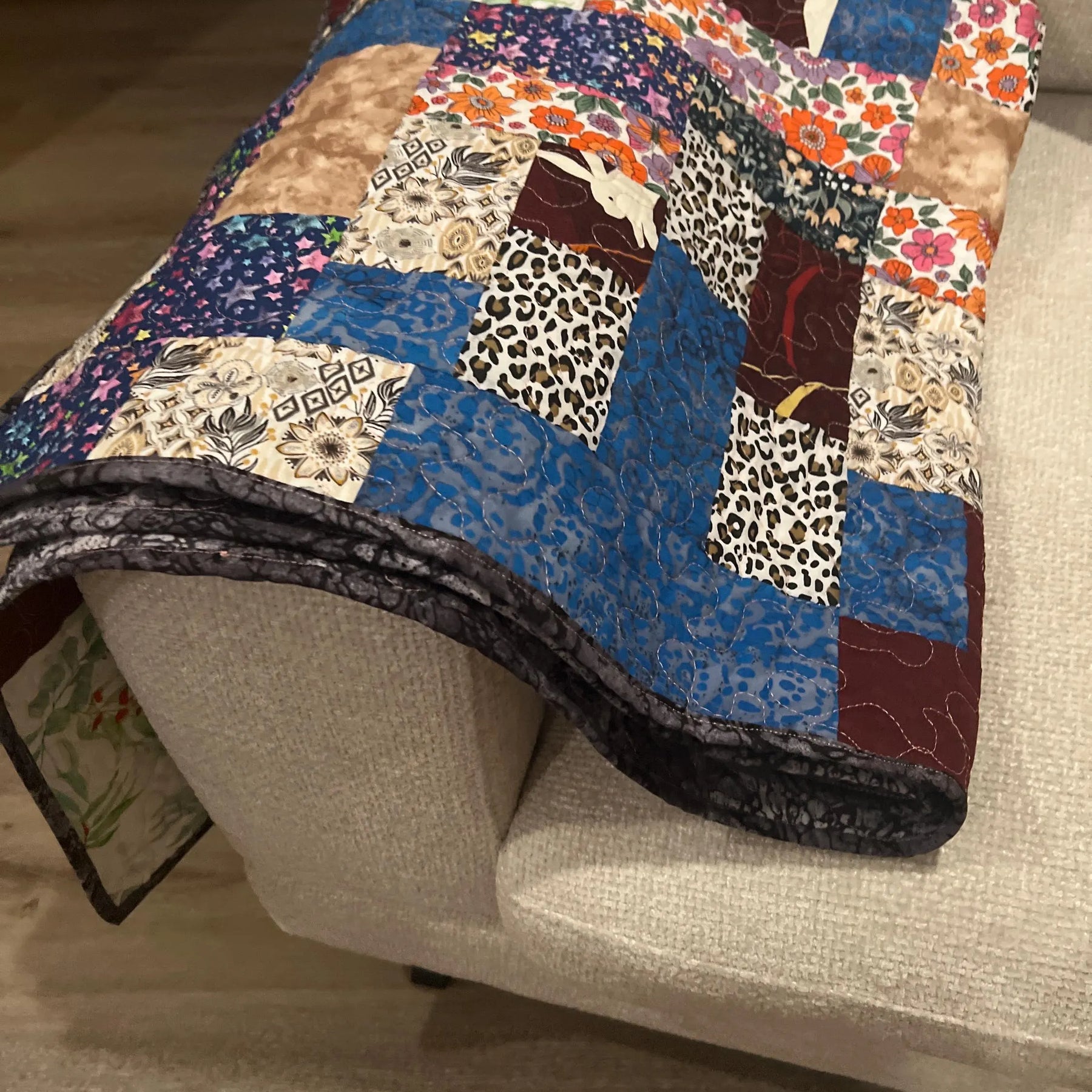 Handmade Patchwork Cotton Quilt: Modern Geometric Throw Blanket