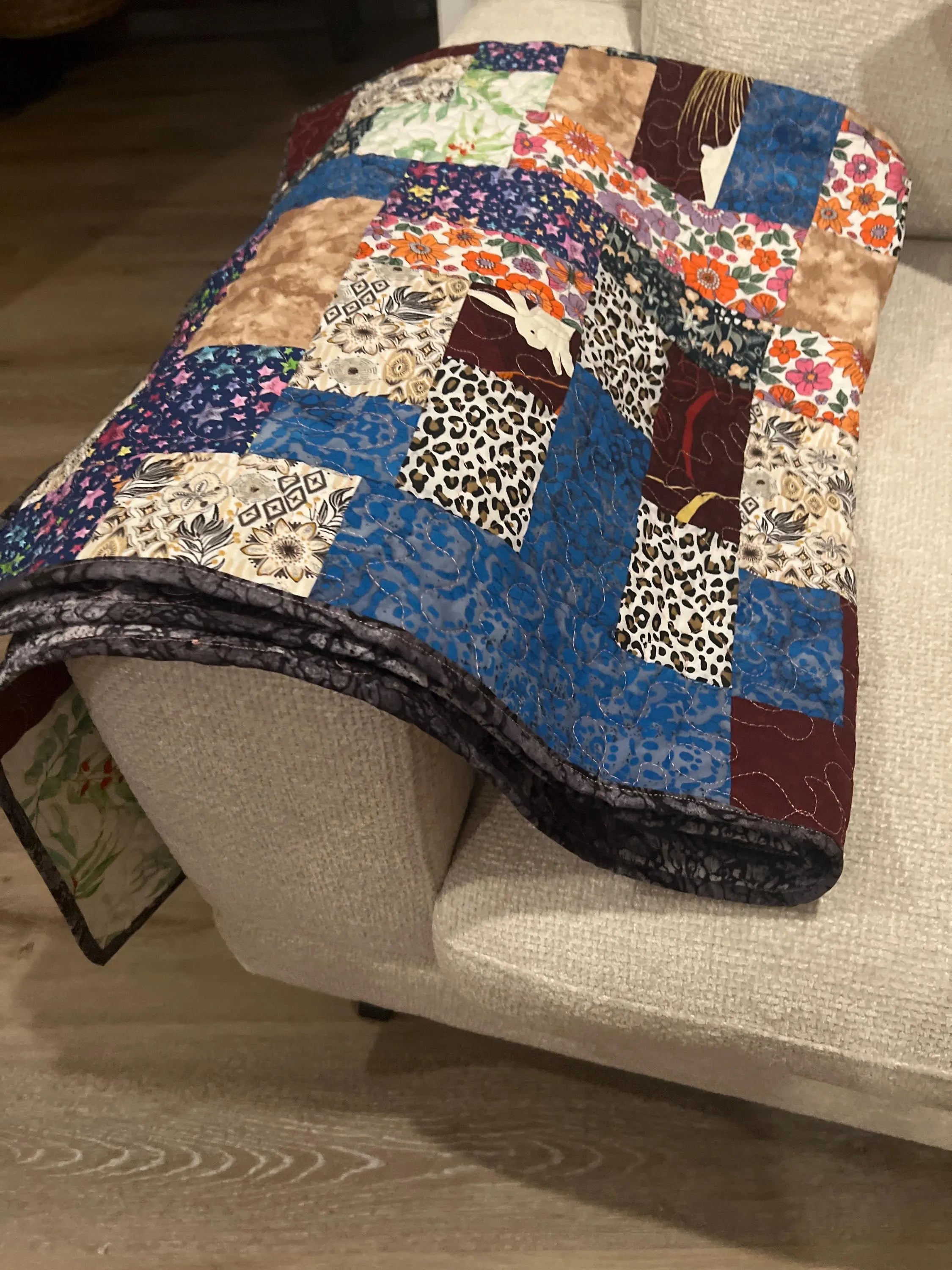 Handmade Patchwork Cotton Quilt: Modern Geometric Throw Blanket