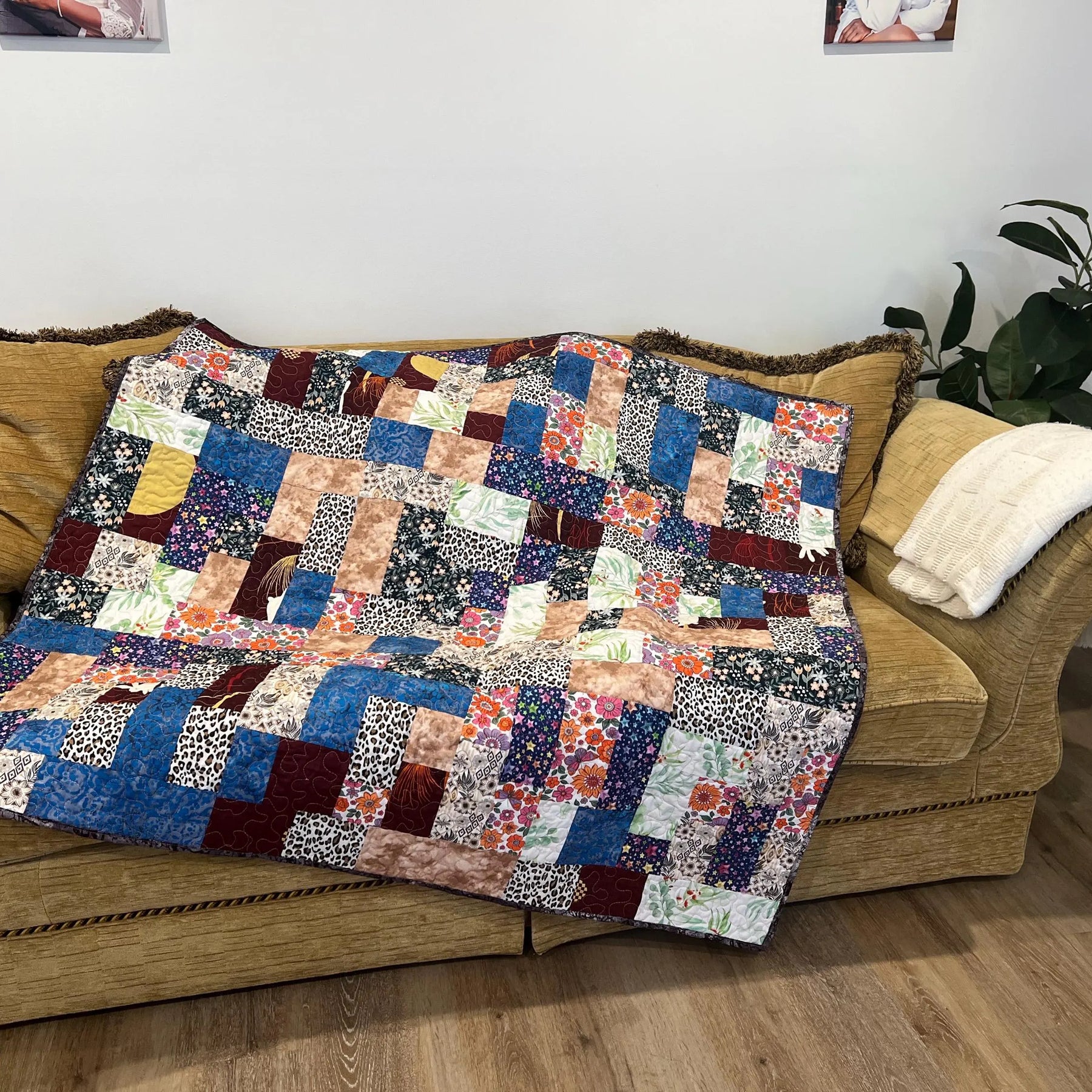 Handmade Patchwork Cotton Quilt: Modern Geometric Throw Blanket
