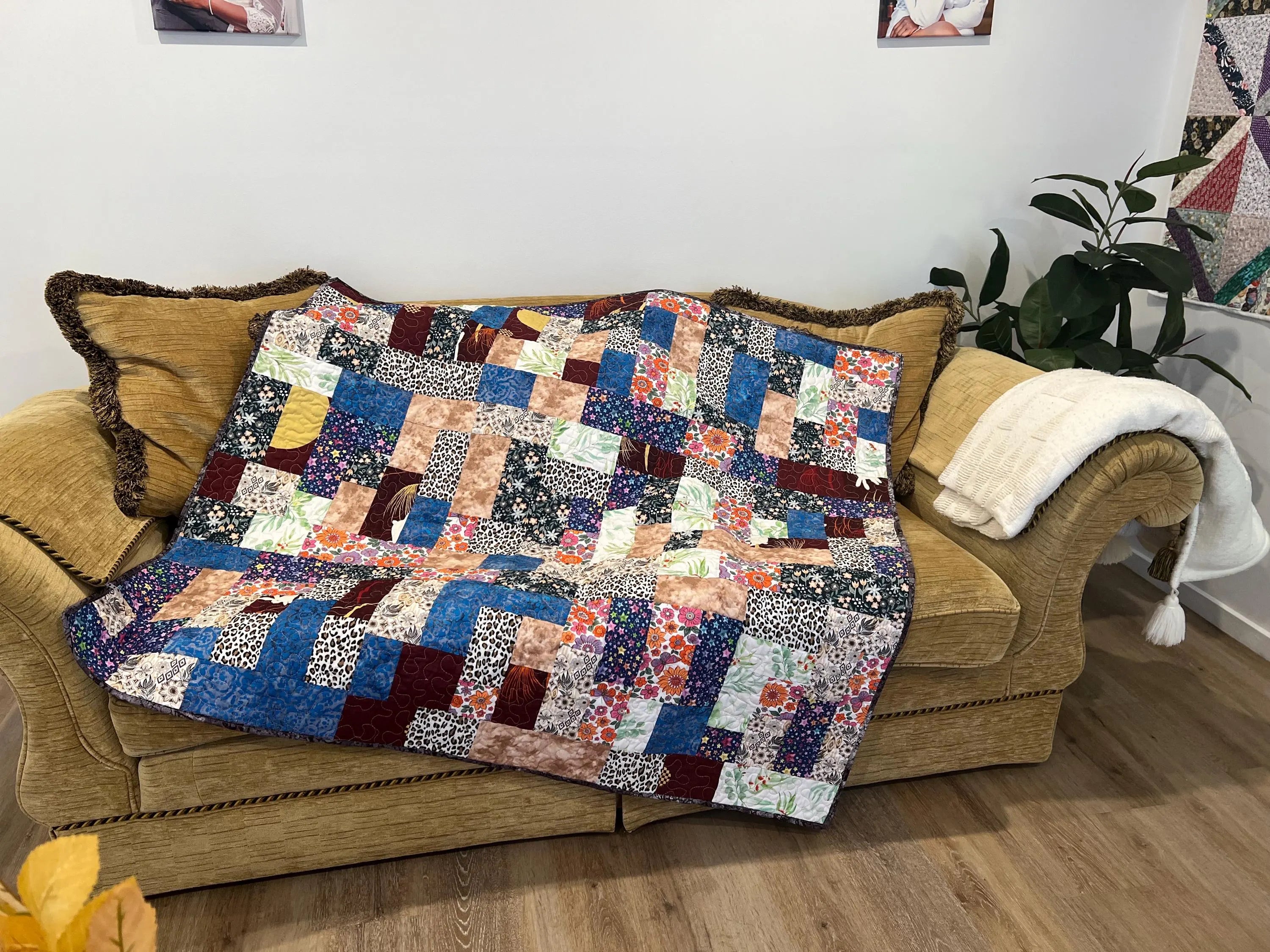 Handmade Patchwork Cotton Quilt: Modern Geometric Throw Blanket