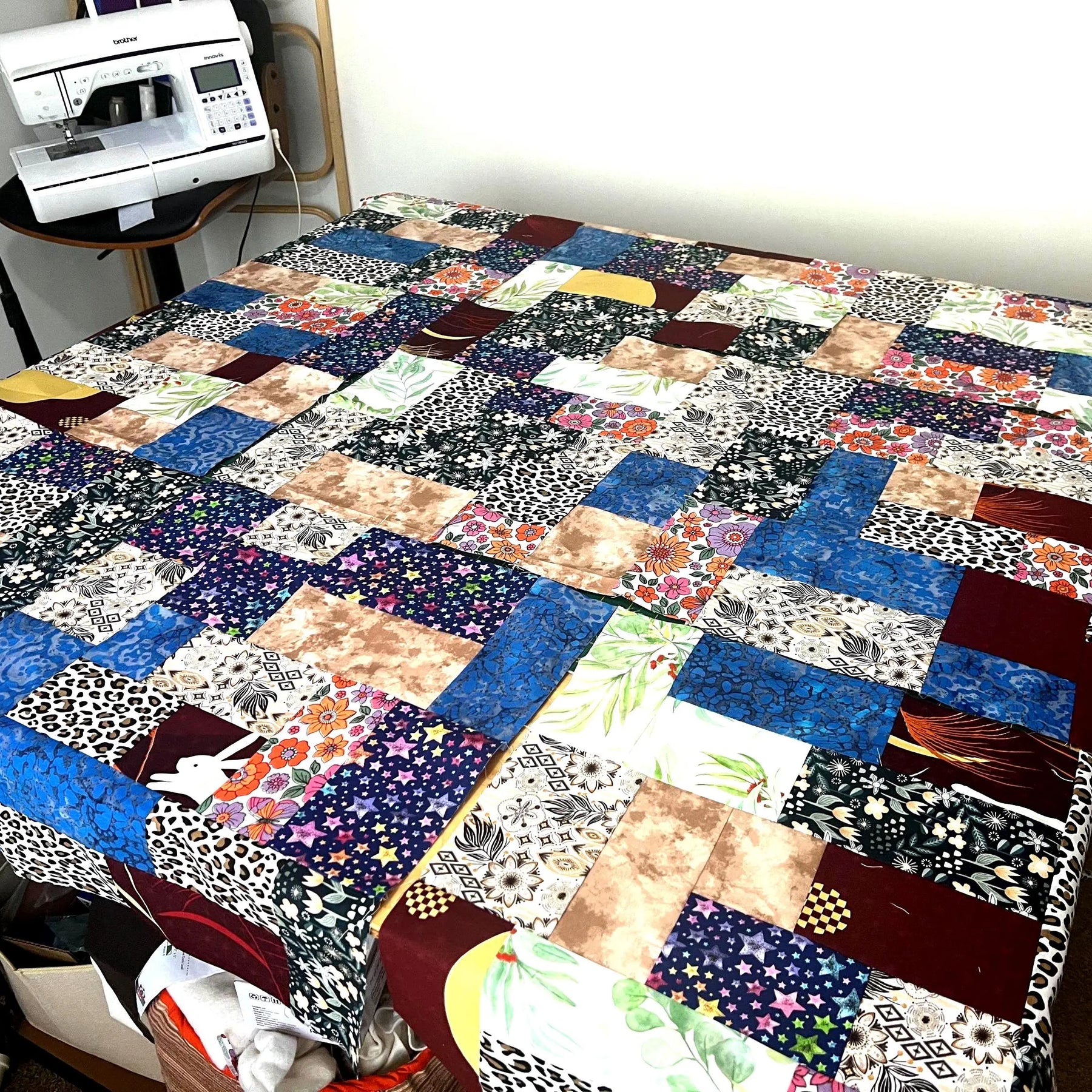 Handmade Patchwork Cotton Quilt: Modern Geometric Throw Blanket
