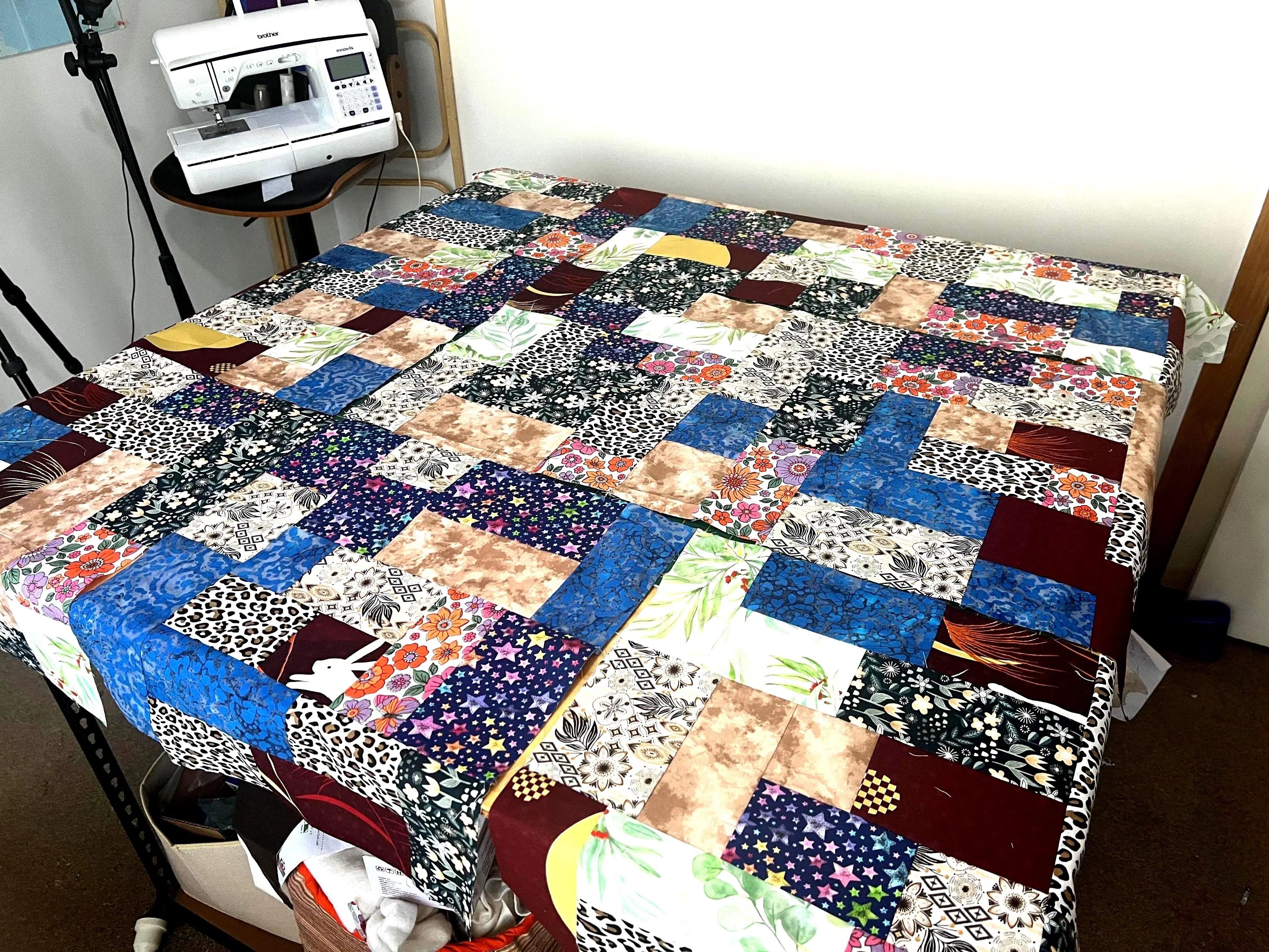 Handmade Patchwork Cotton Quilt: Modern Geometric Throw Blanket