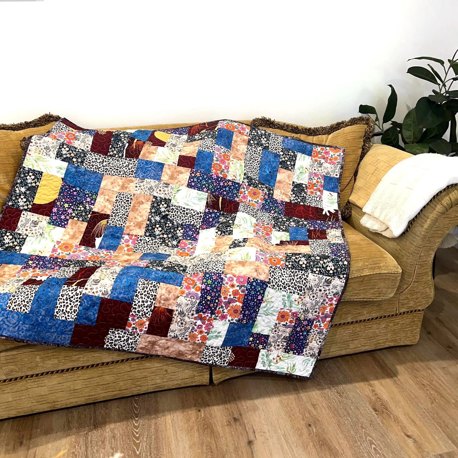 Handmade Patchwork Cotton Quilt: Modern Geometric Throw Blanket