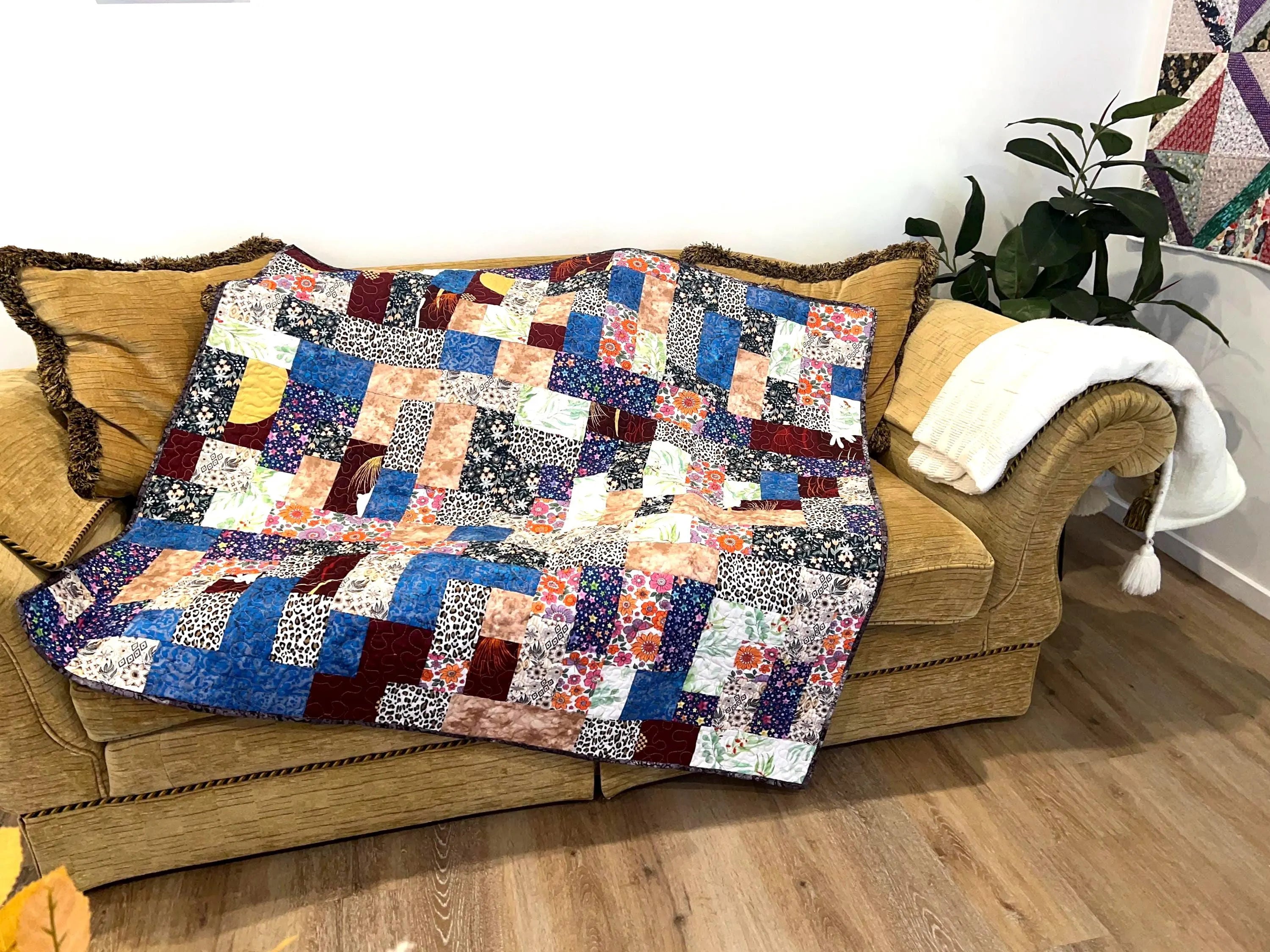 Handmade Patchwork Cotton Quilt: Modern Geometric Throw Blanket