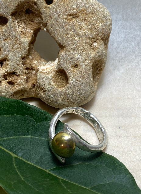 Organic Form Adjustable Silver & Brass Dome Ring