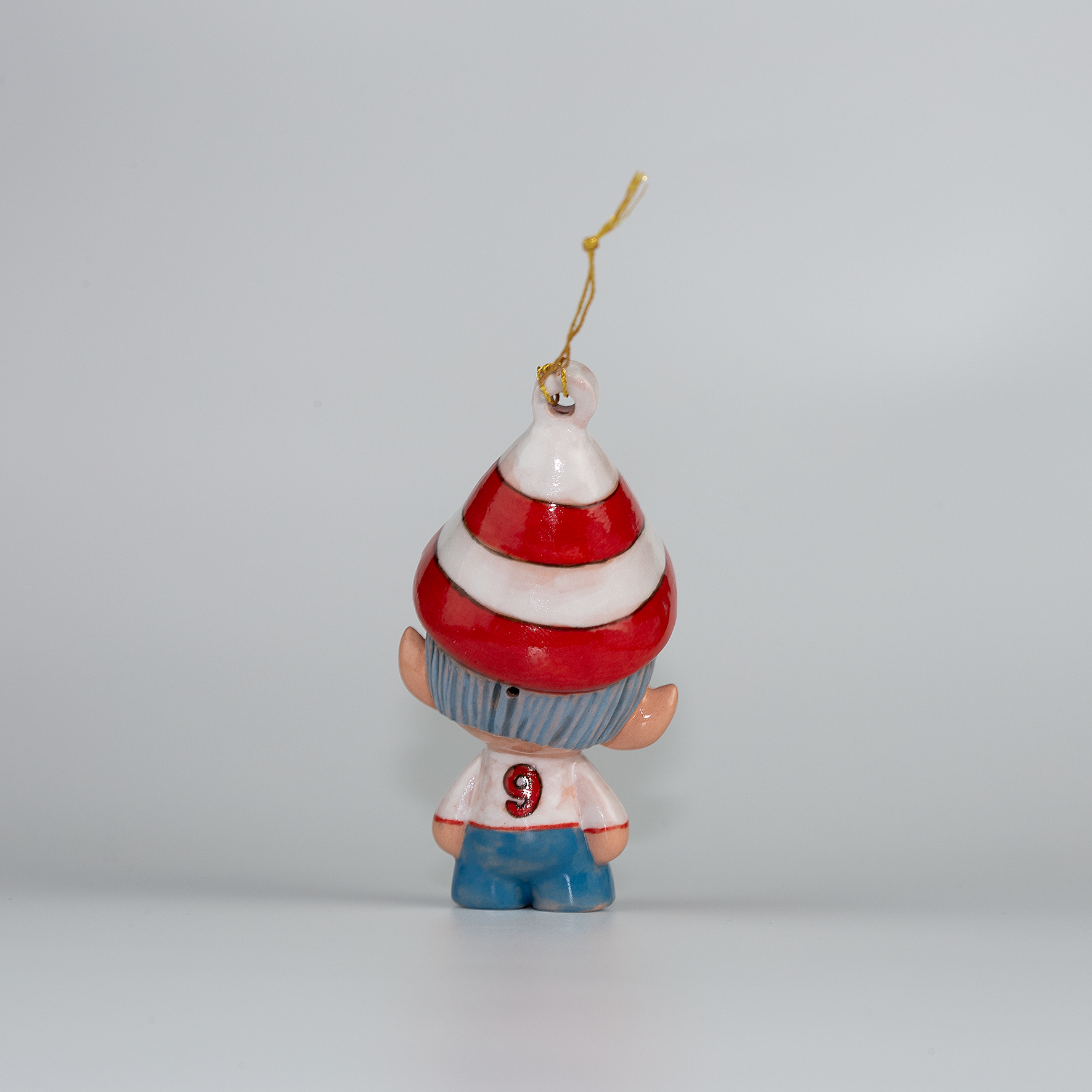 Handmade Porcelain Christmas ornament. One-of-a-kind. Marcus, the Tinker Elf.