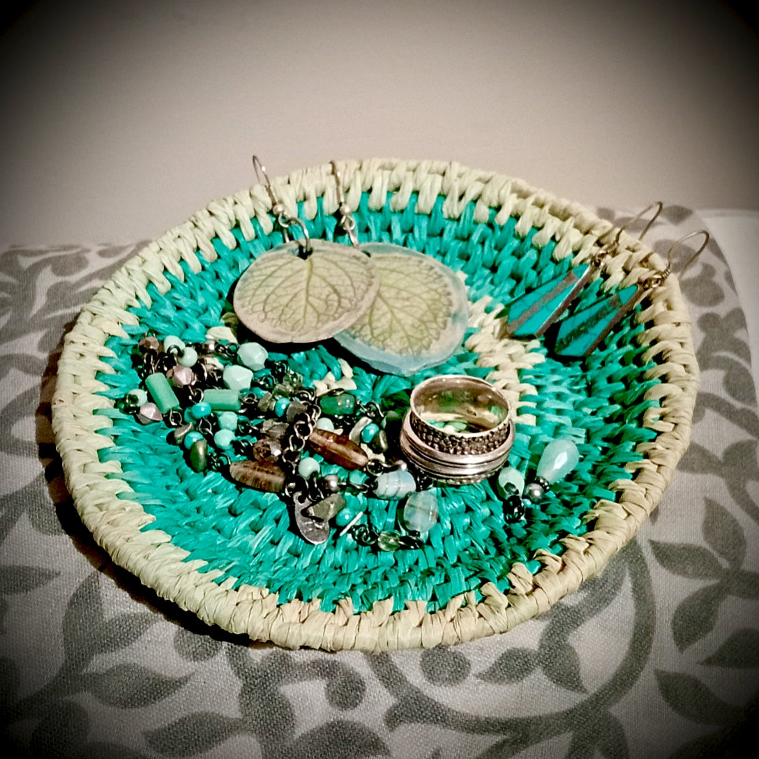 Turquoise swirl woven trinket tray
