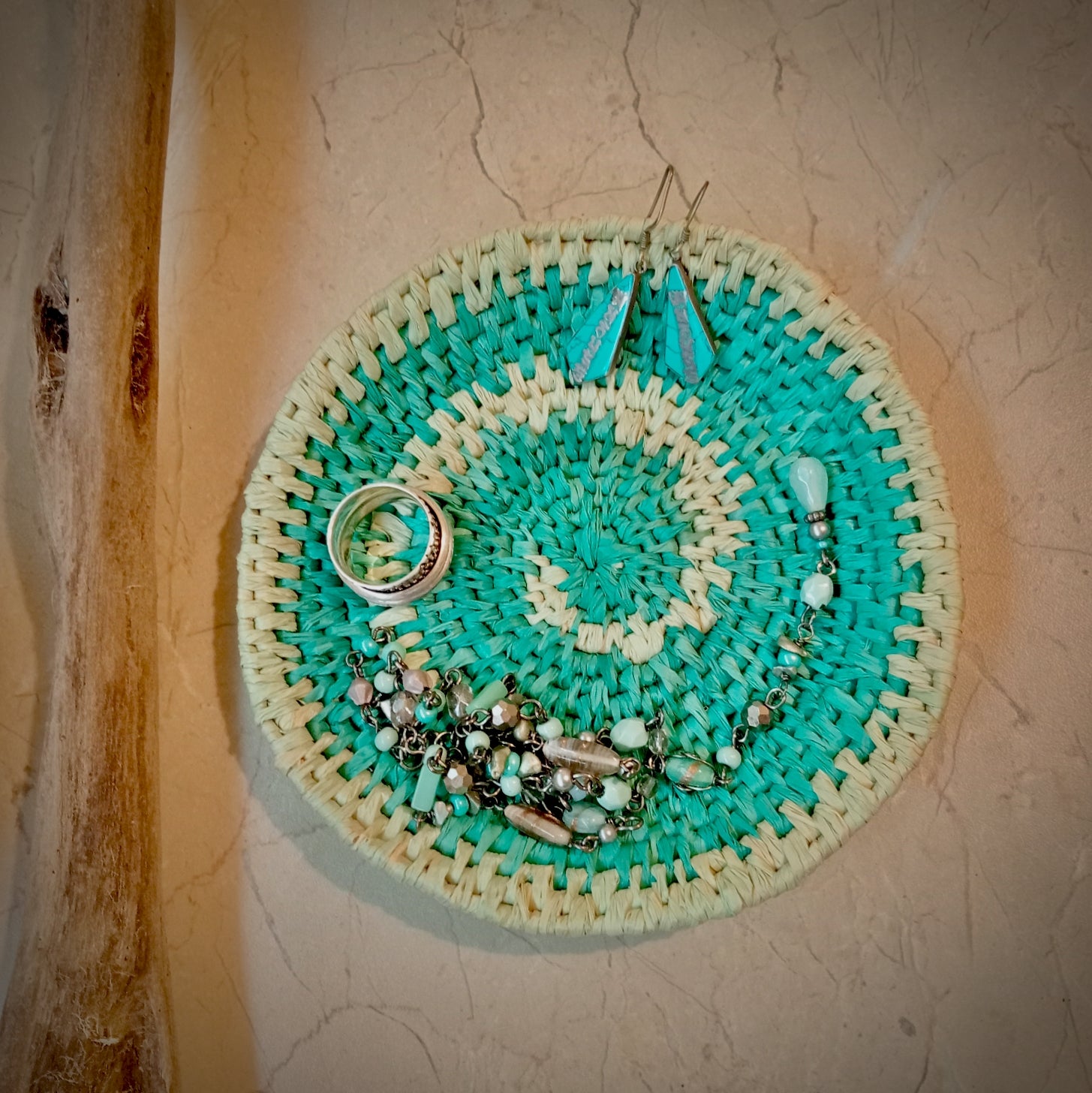 Turquoise swirl woven trinket tray