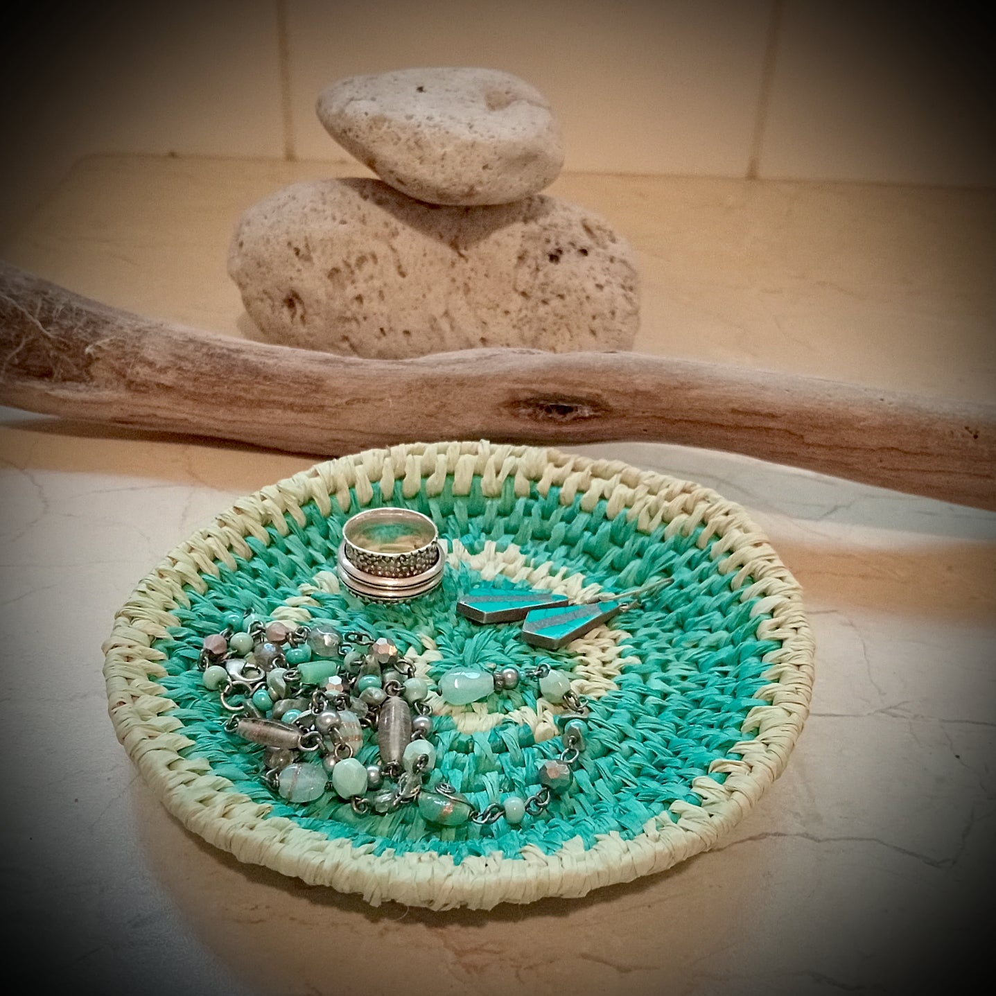 Turquoise swirl woven trinket tray