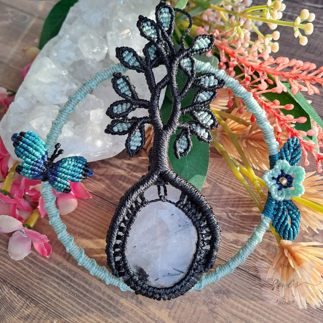 Tourmalinated Quartz Micro Macramé Tree Decor