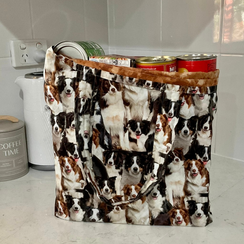 Grocery Tote ... Border Collie ... Lined with storage pouch