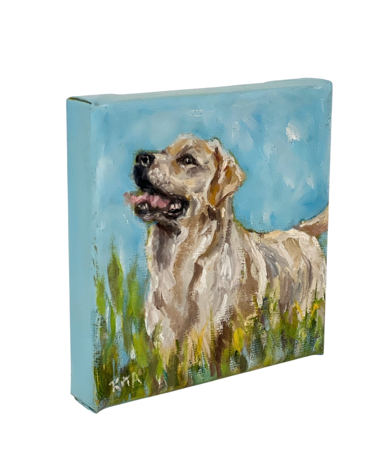 Joyful Labrador – Tiny Original Animal Oil Painting Art Gift