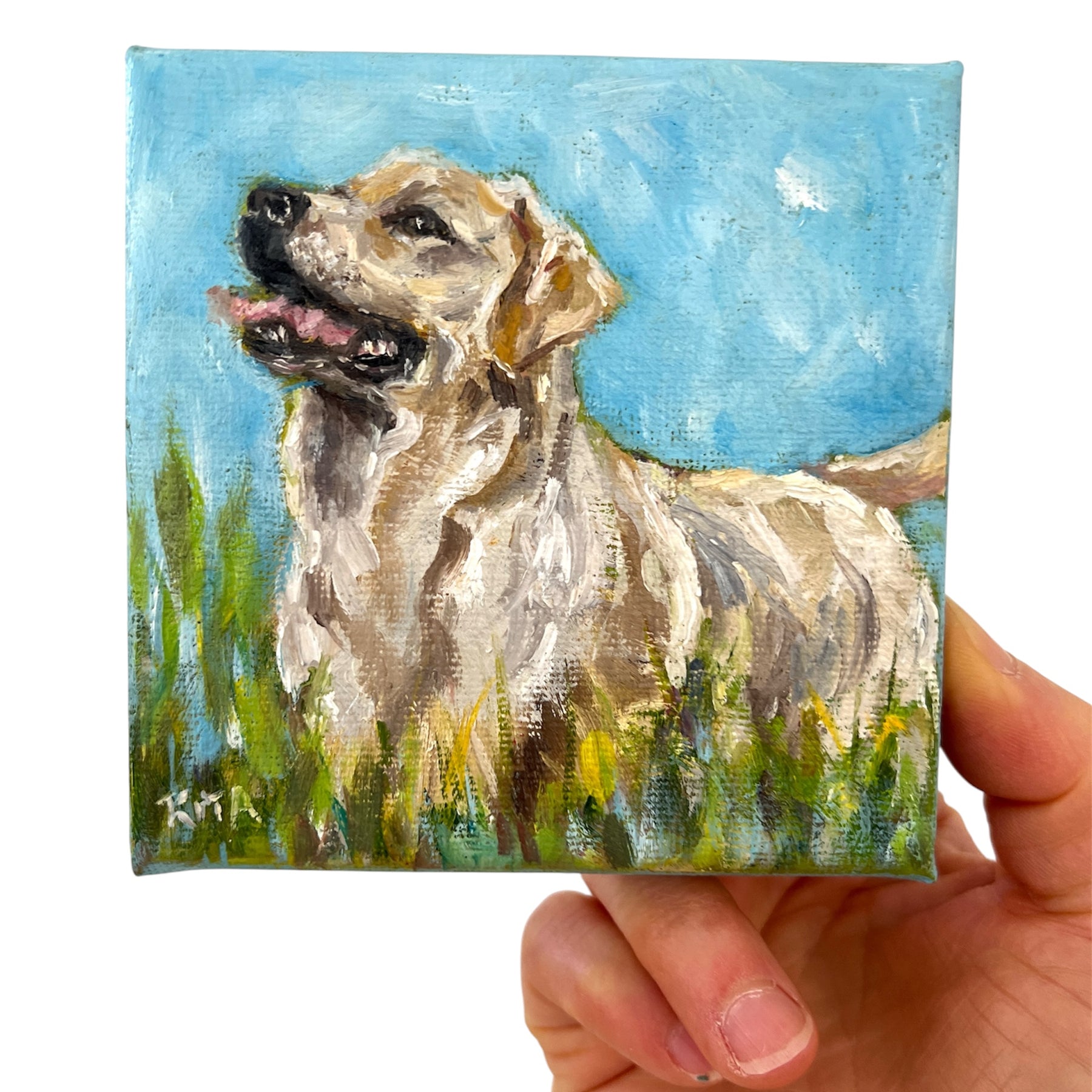 Joyful Labrador – Tiny Original Animal Oil Painting Art Gift